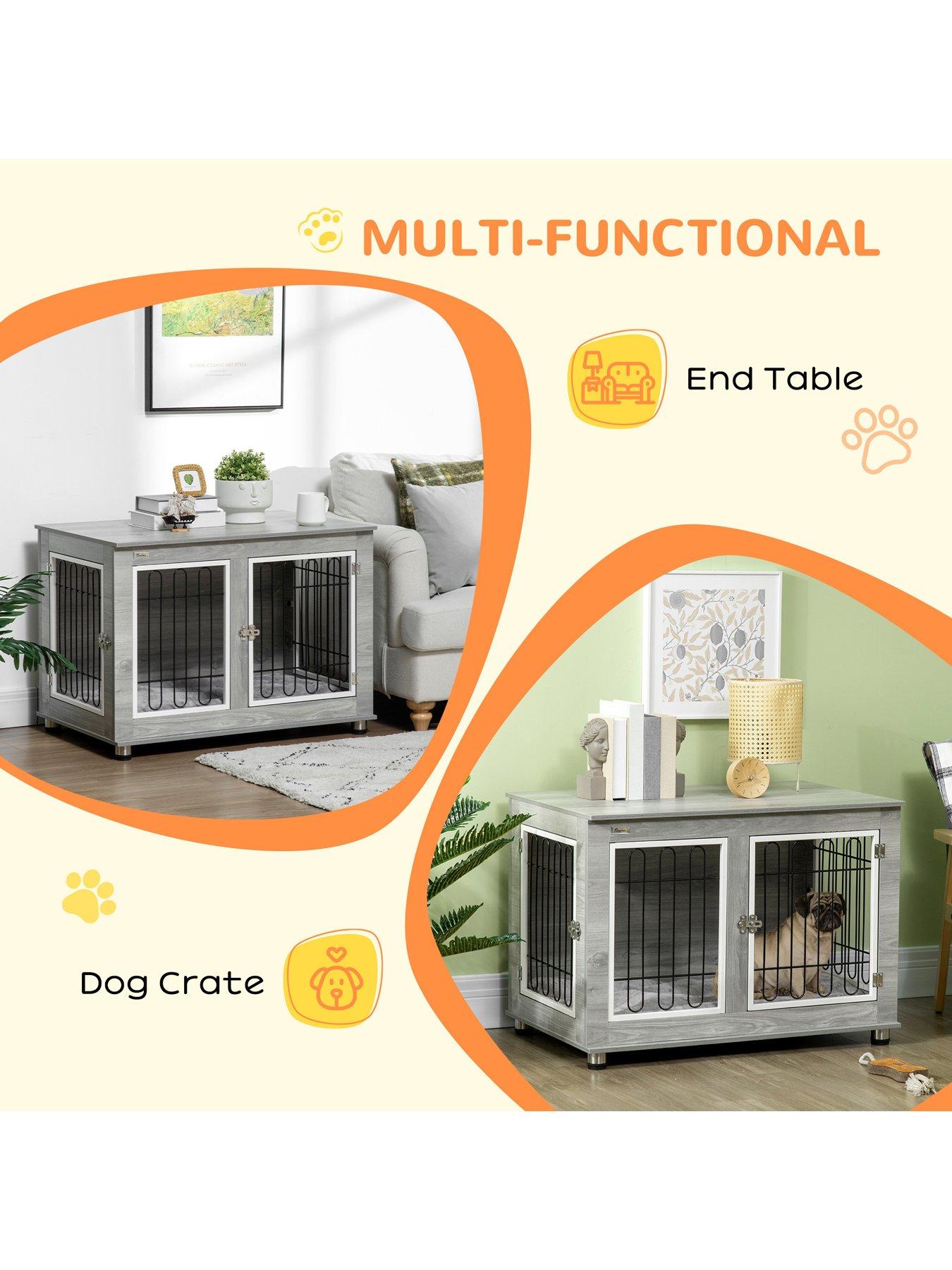 Image 5 of 6 of PawHut Dog Crate Furniture Side End Table with Soft Washable Cushion - Grey