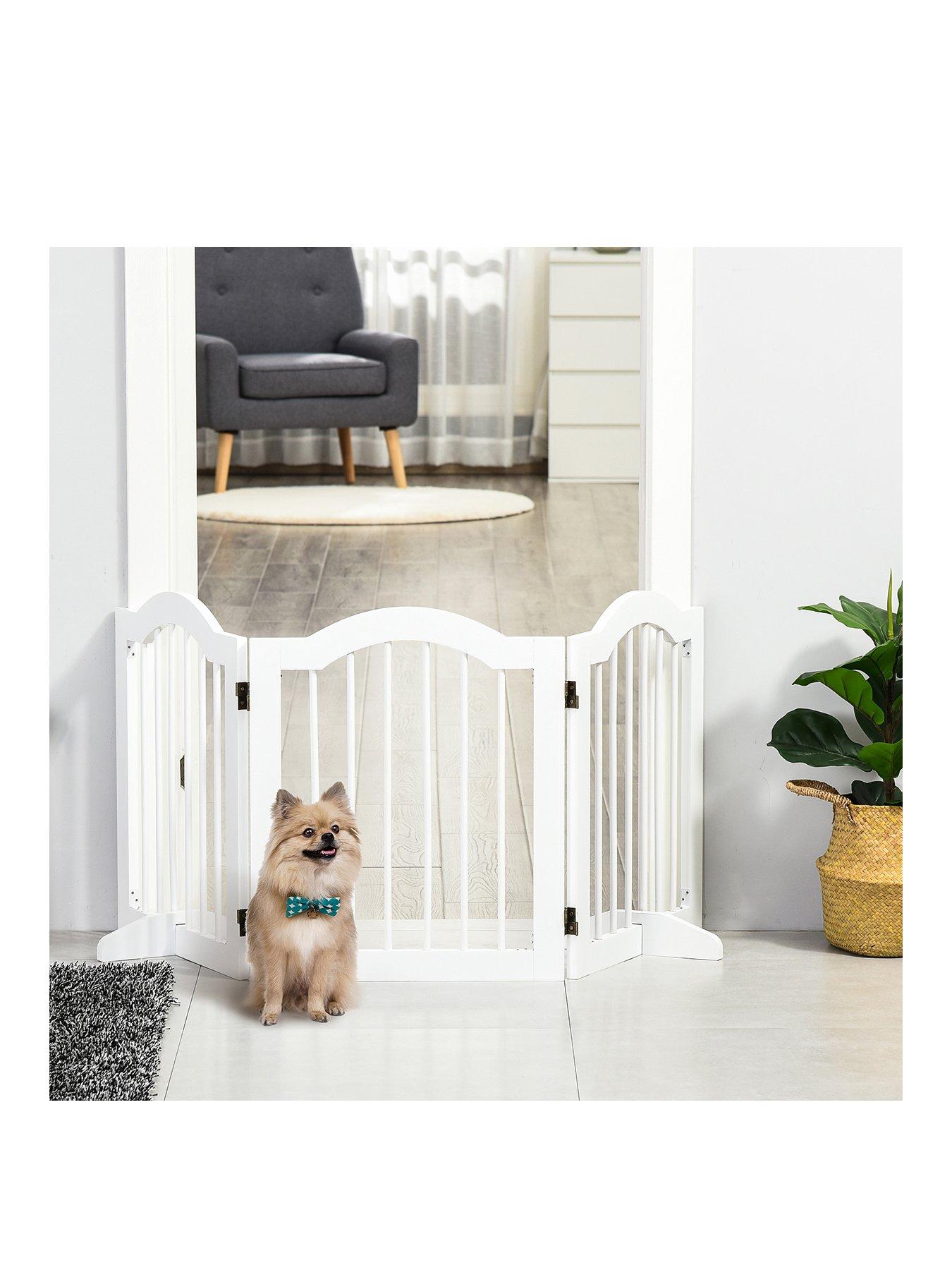Image 1 of 6 of PawHut Freestanding Foldable Wooden Pet Gate - White