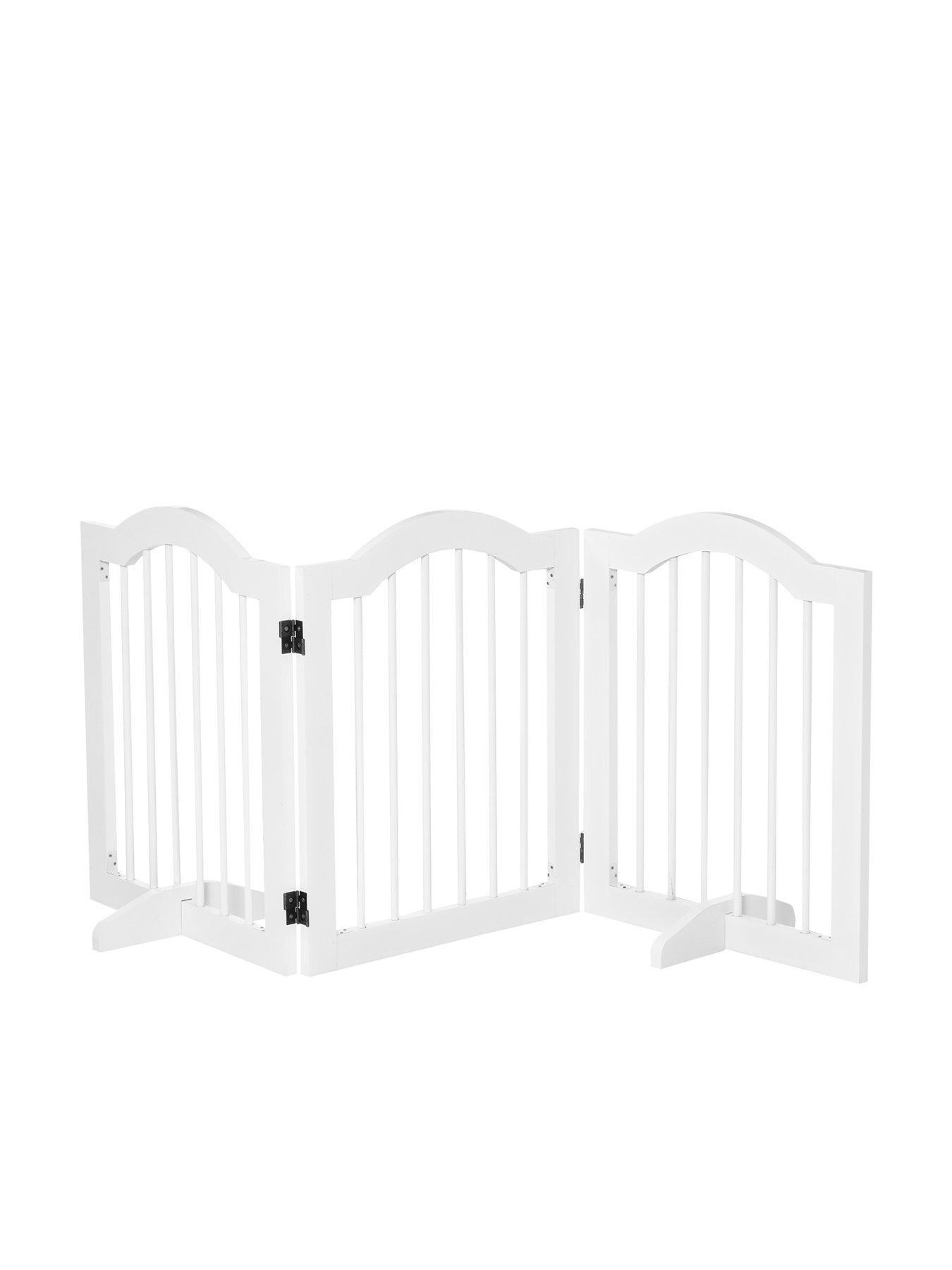 pawhut-freestanding-foldable-wooden-pet-gate-white