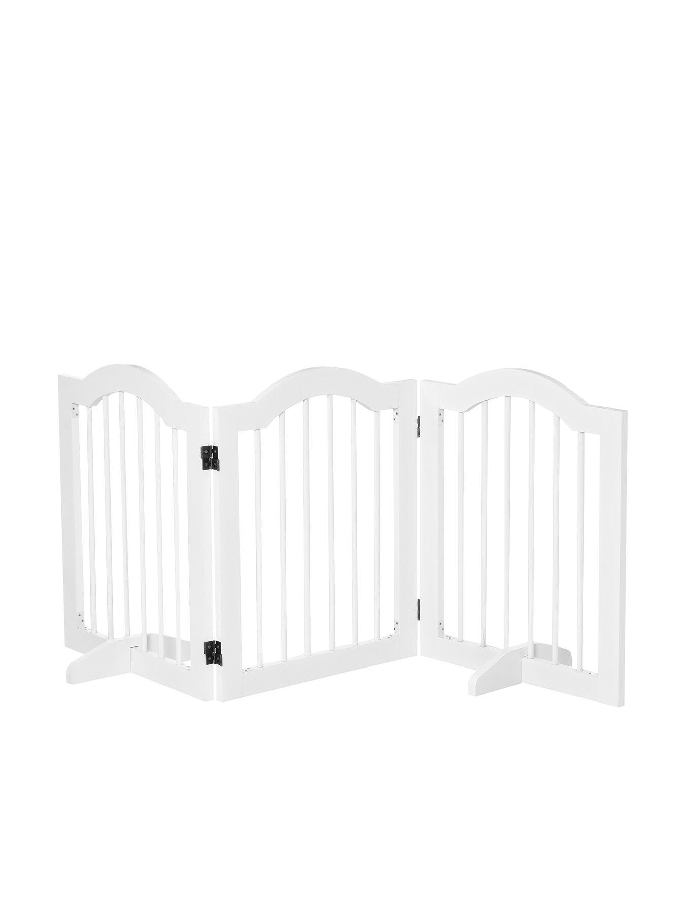 Image 2 of 6 of PawHut Freestanding Foldable Wooden Pet Gate - White