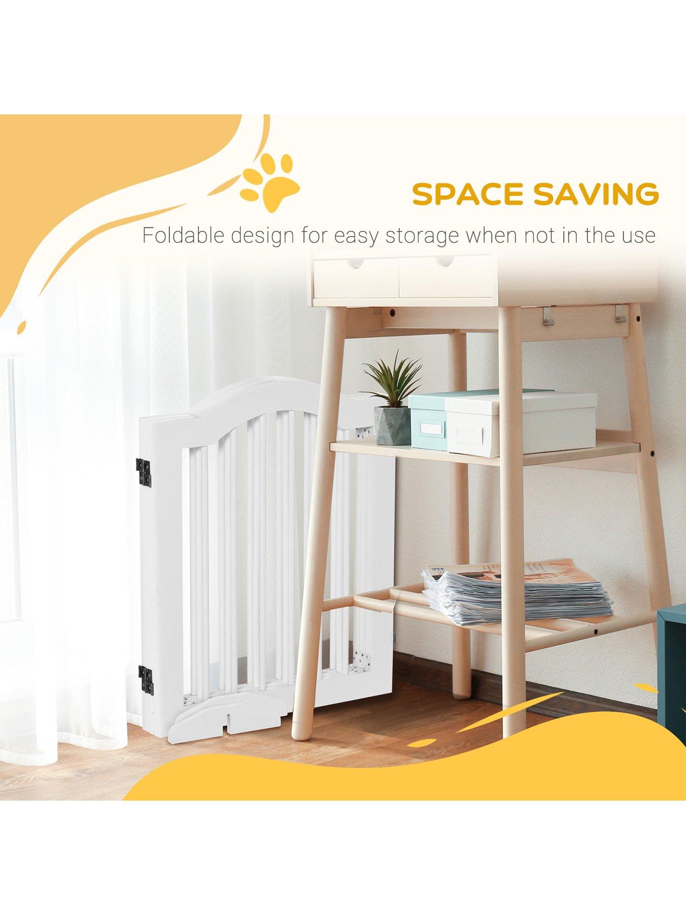 Image 5 of 6 of PawHut Freestanding Foldable Wooden Pet Gate - White