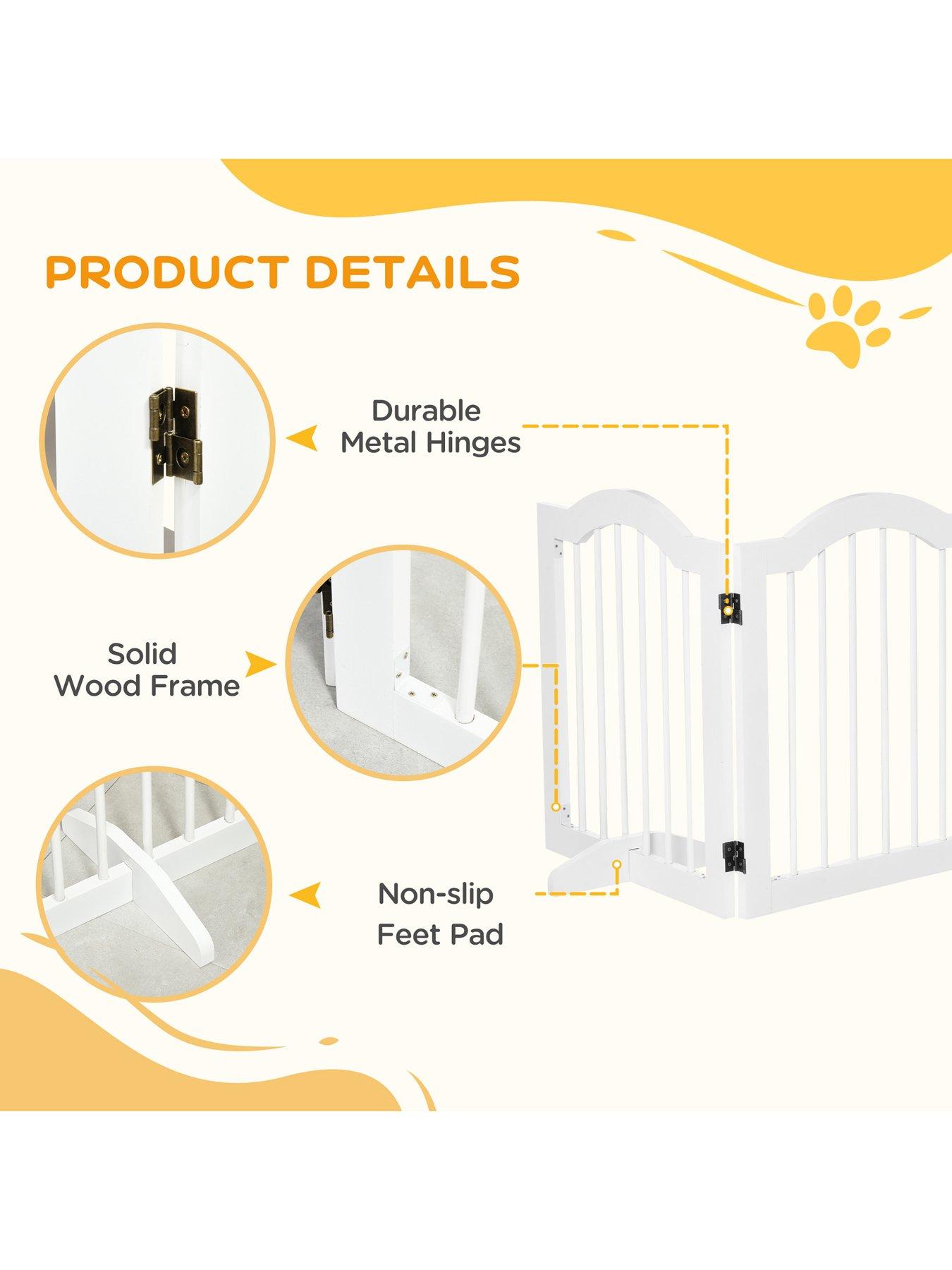 Image 6 of 6 of PawHut Freestanding Foldable Wooden Pet Gate - White