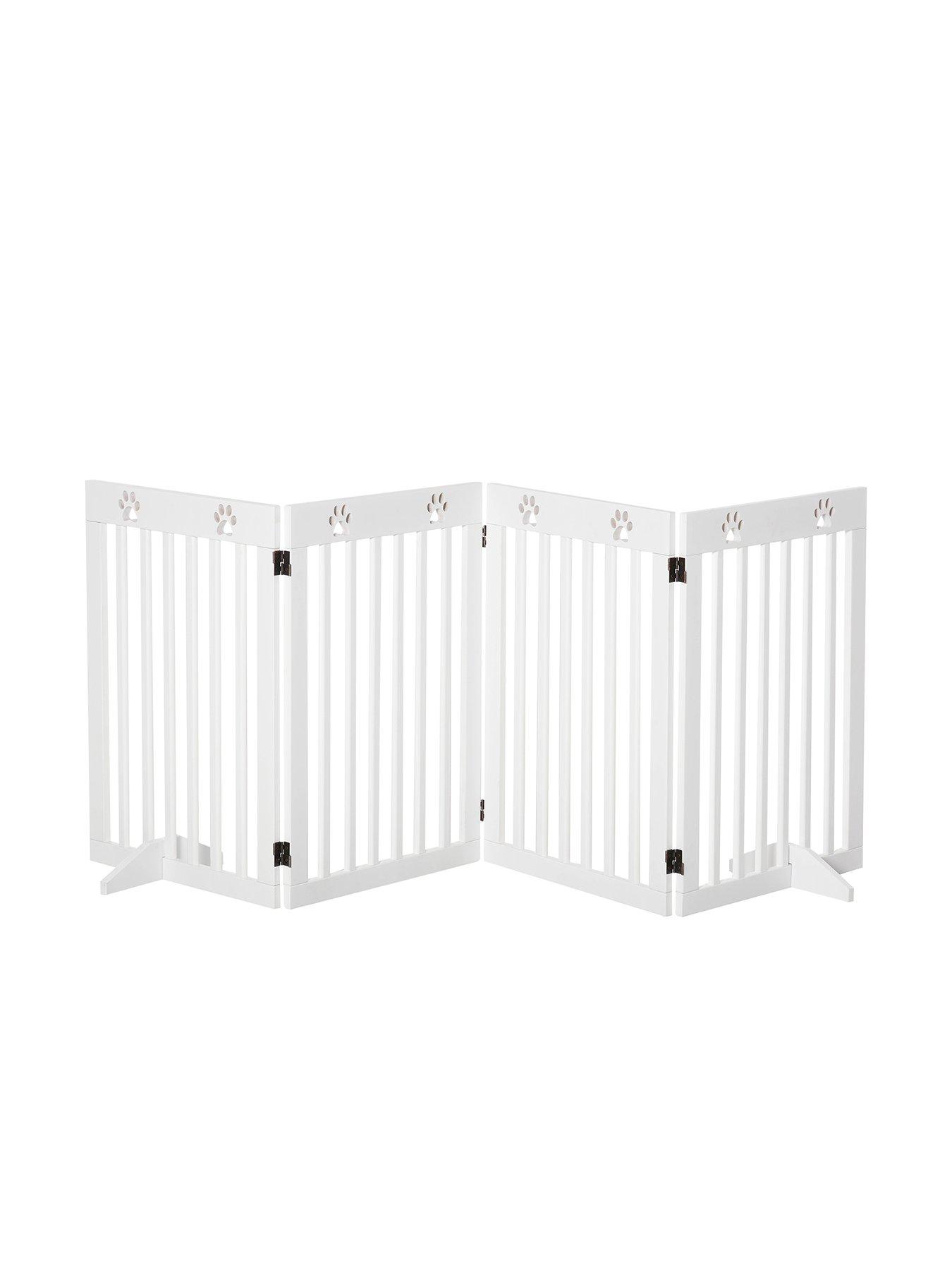 pawhut-freestanding-pet-gate-4-panel-dog-barrier-folding-safety-fence-with-support-feet--white