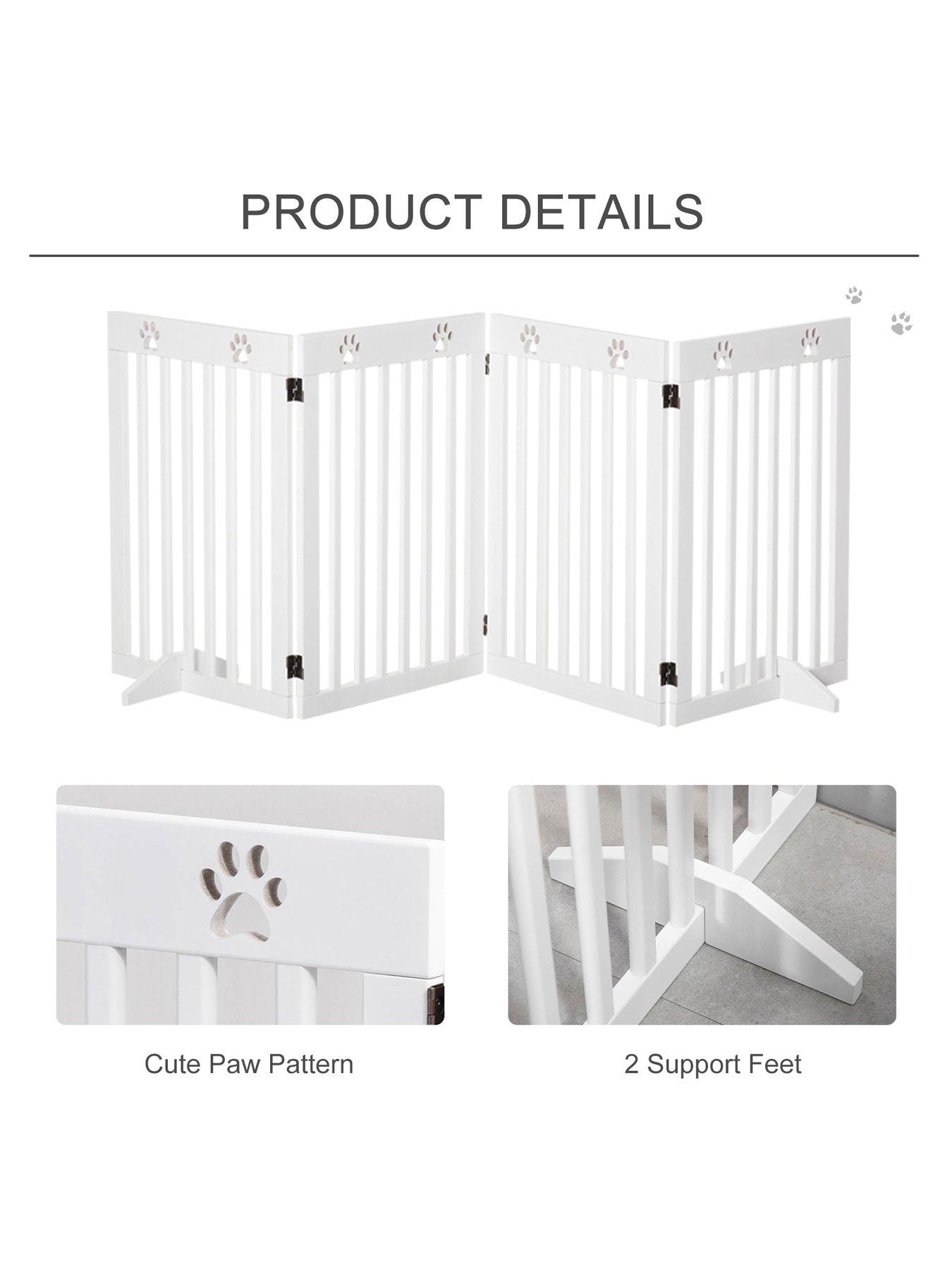 Image 5 of 6 of PawHut Freestanding Pet Gate 4 Panel Dog Barrier Folding Safety Fence with Support Feet -White