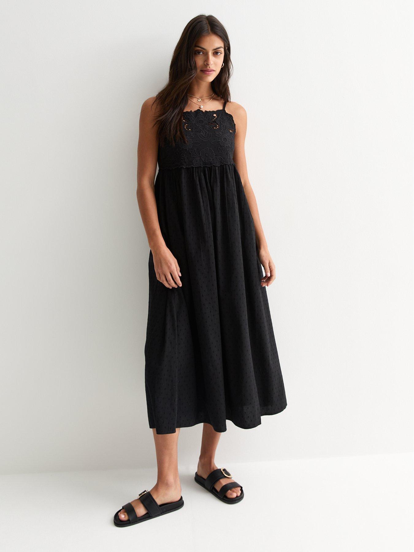 new-look-black-embroidered-cotton-midi-dress-blackfront