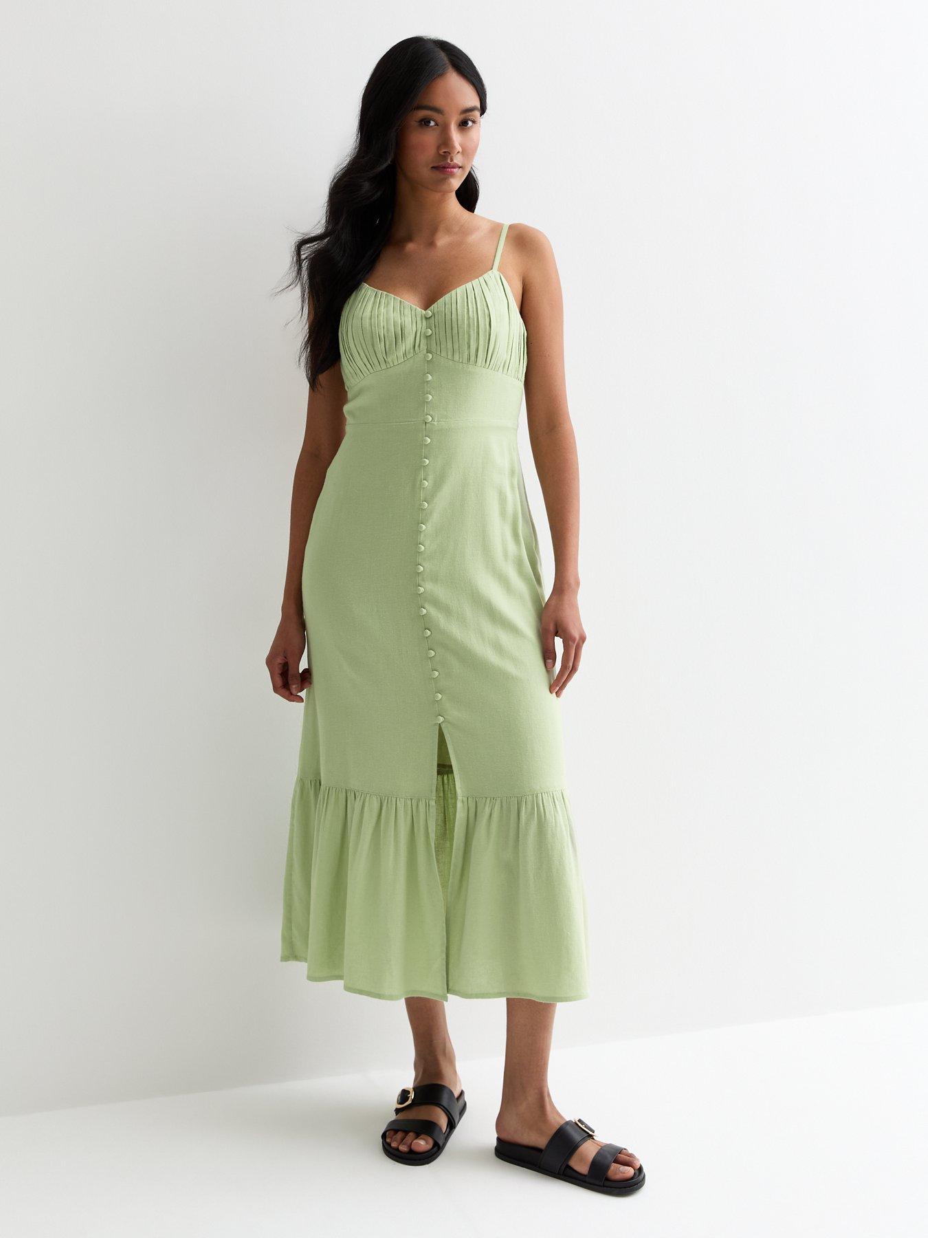 new-look-light-green-strappy-button-front-midi-dress