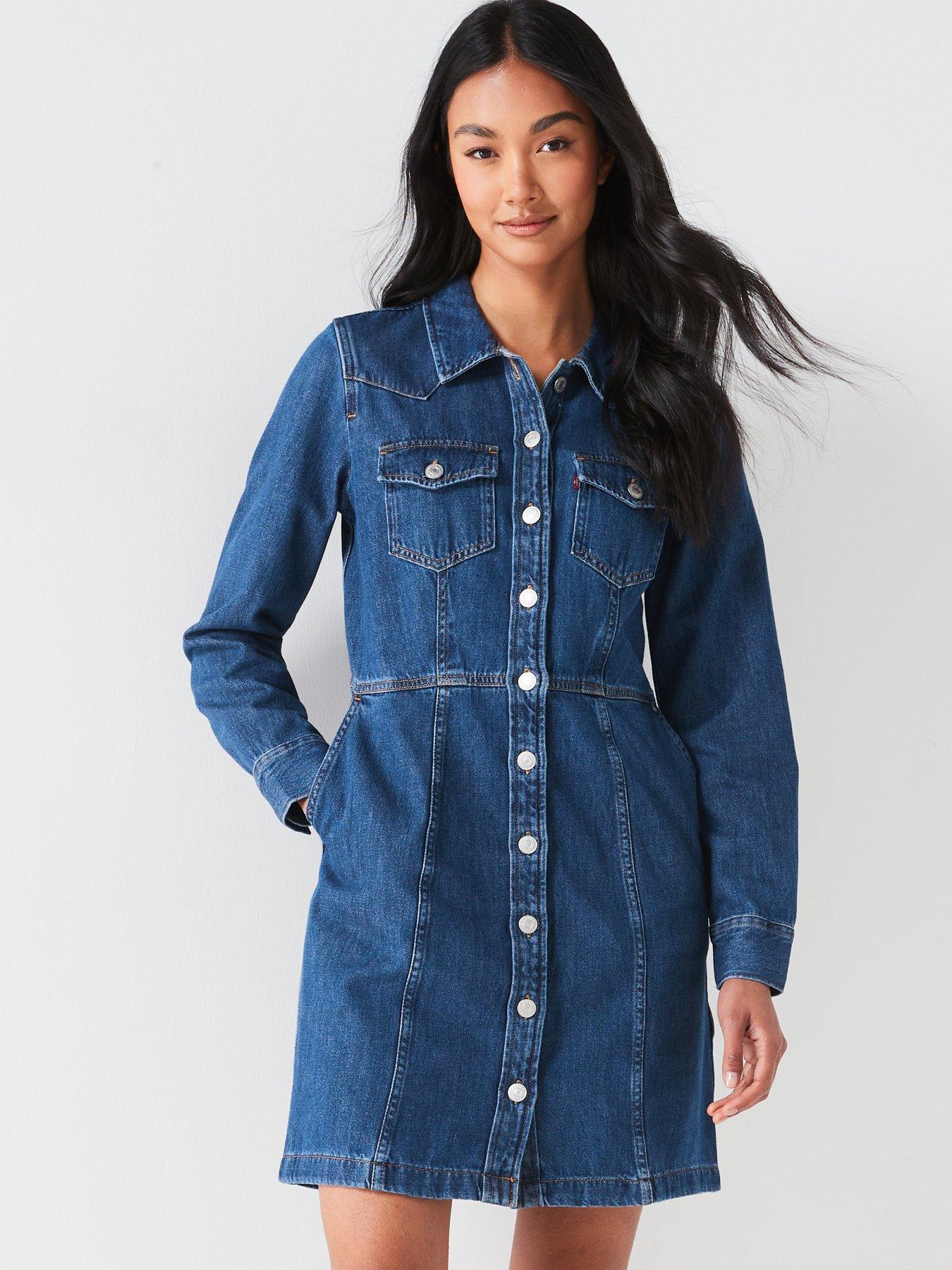 levi denim dresses Belted Midi M&s Collection Shirt Dress Knee Length Levi's Flynn Western Denim Dress A New York Moment Very Ireland It is made of 80% cotton and 20% recycled cotton Levi's Retro Dress - Women's