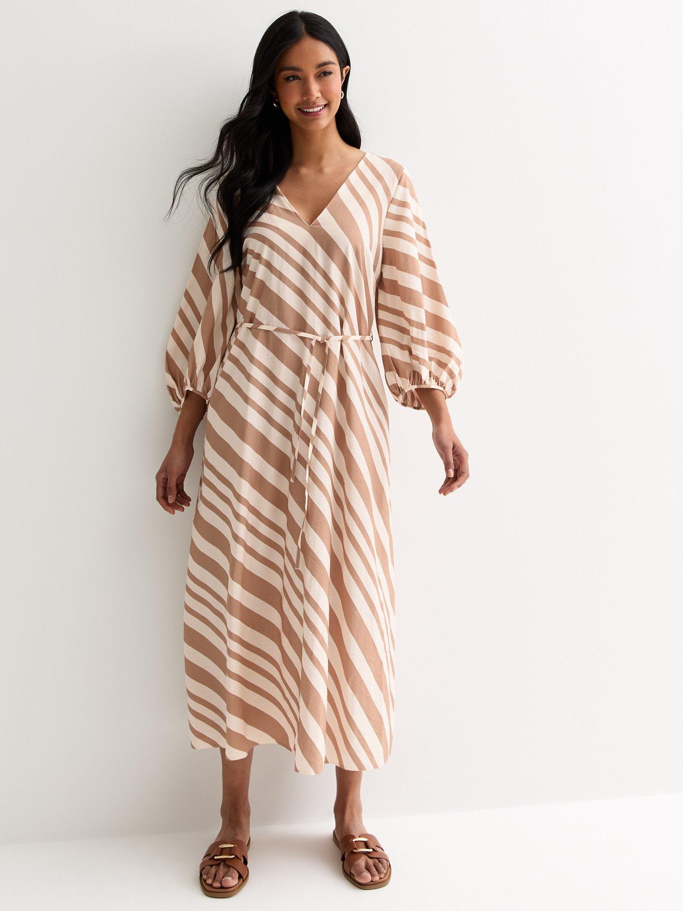 new-look-off-white-stripe-v-neck-midi-dress