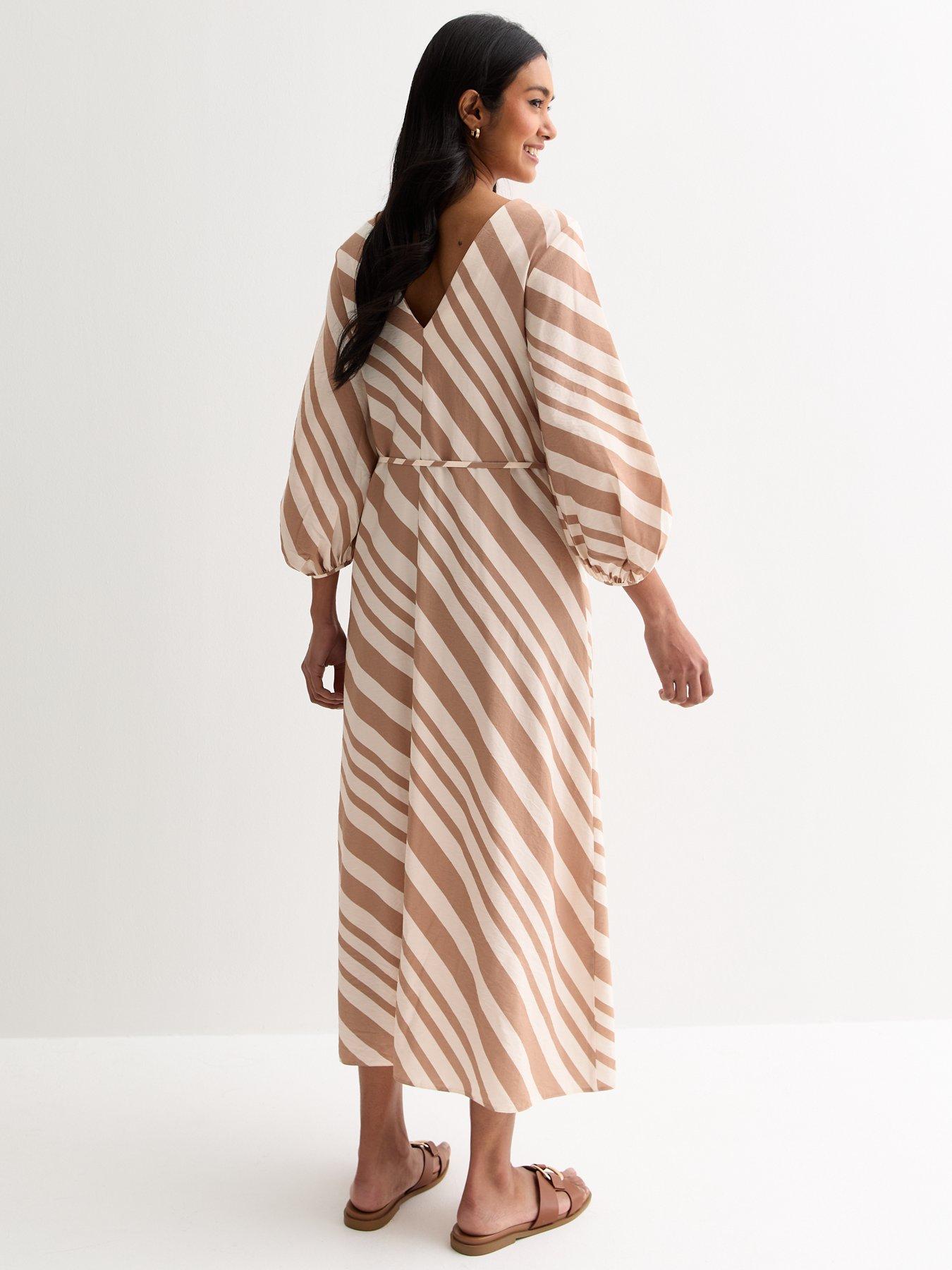 new-look-off-white-stripe-v-neck-midi-dressstillFront