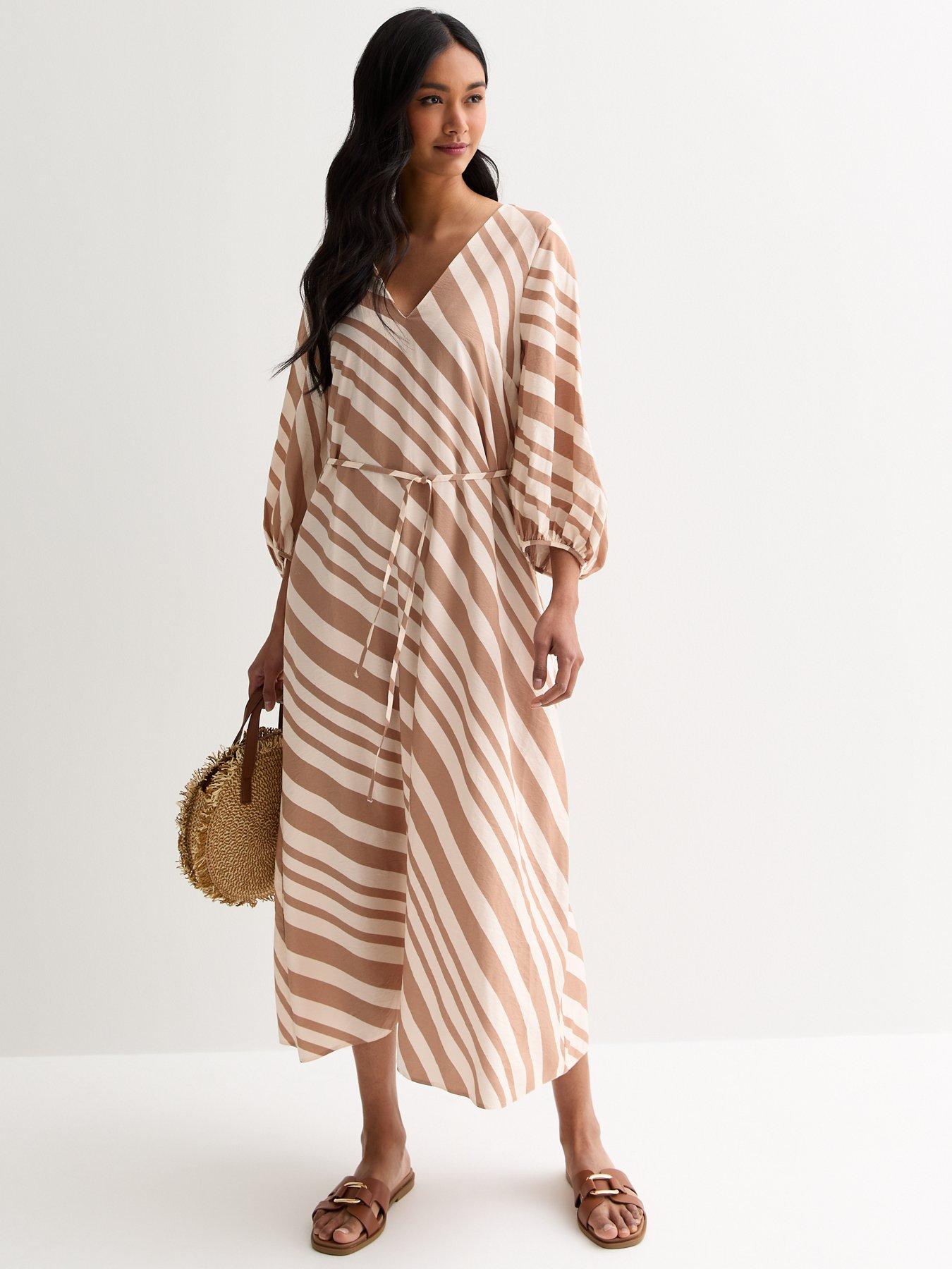 new-look-off-white-stripe-v-neck-midi-dressback