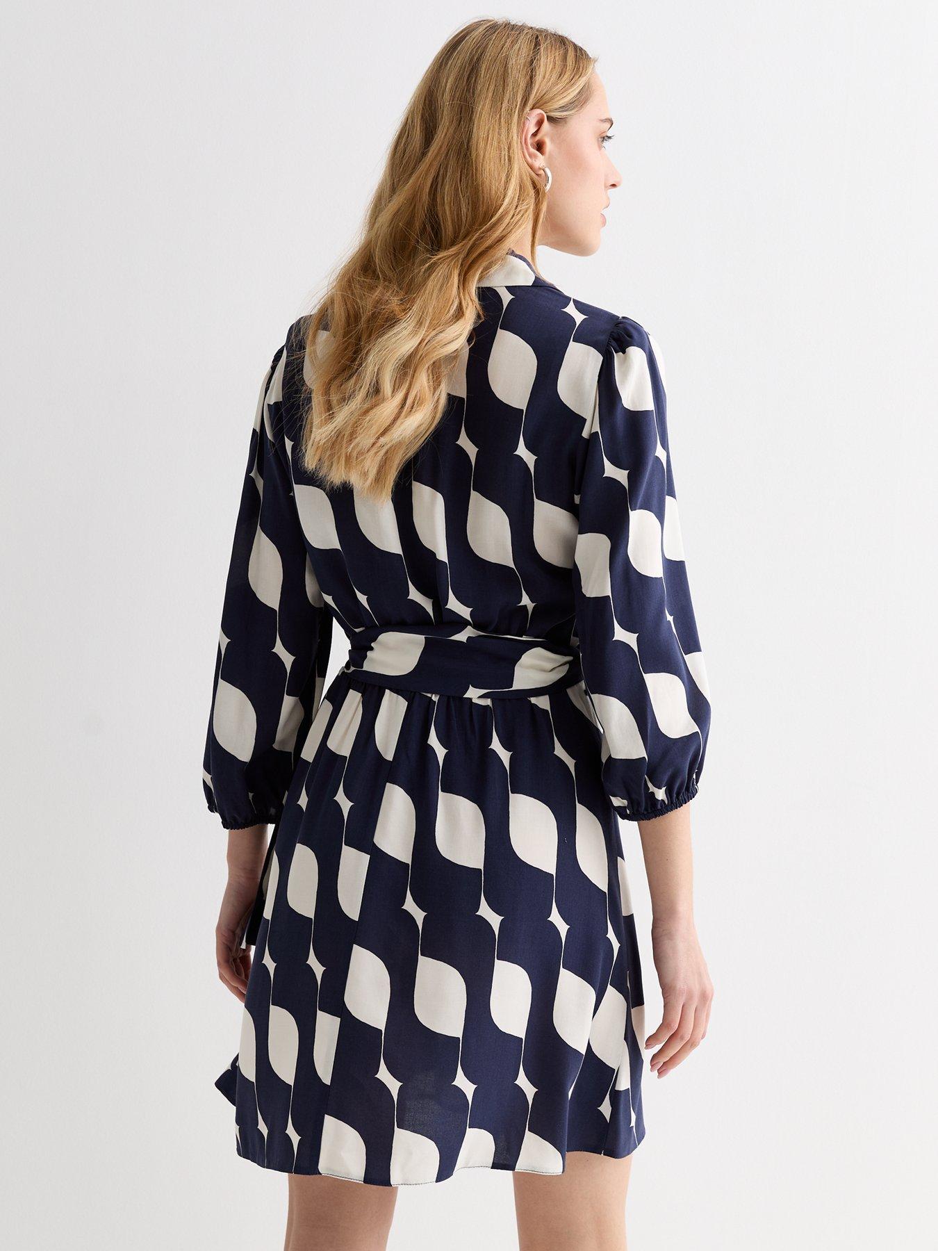 new-look-navy-geometric-print-belted-mini-shirt-dressstillFront