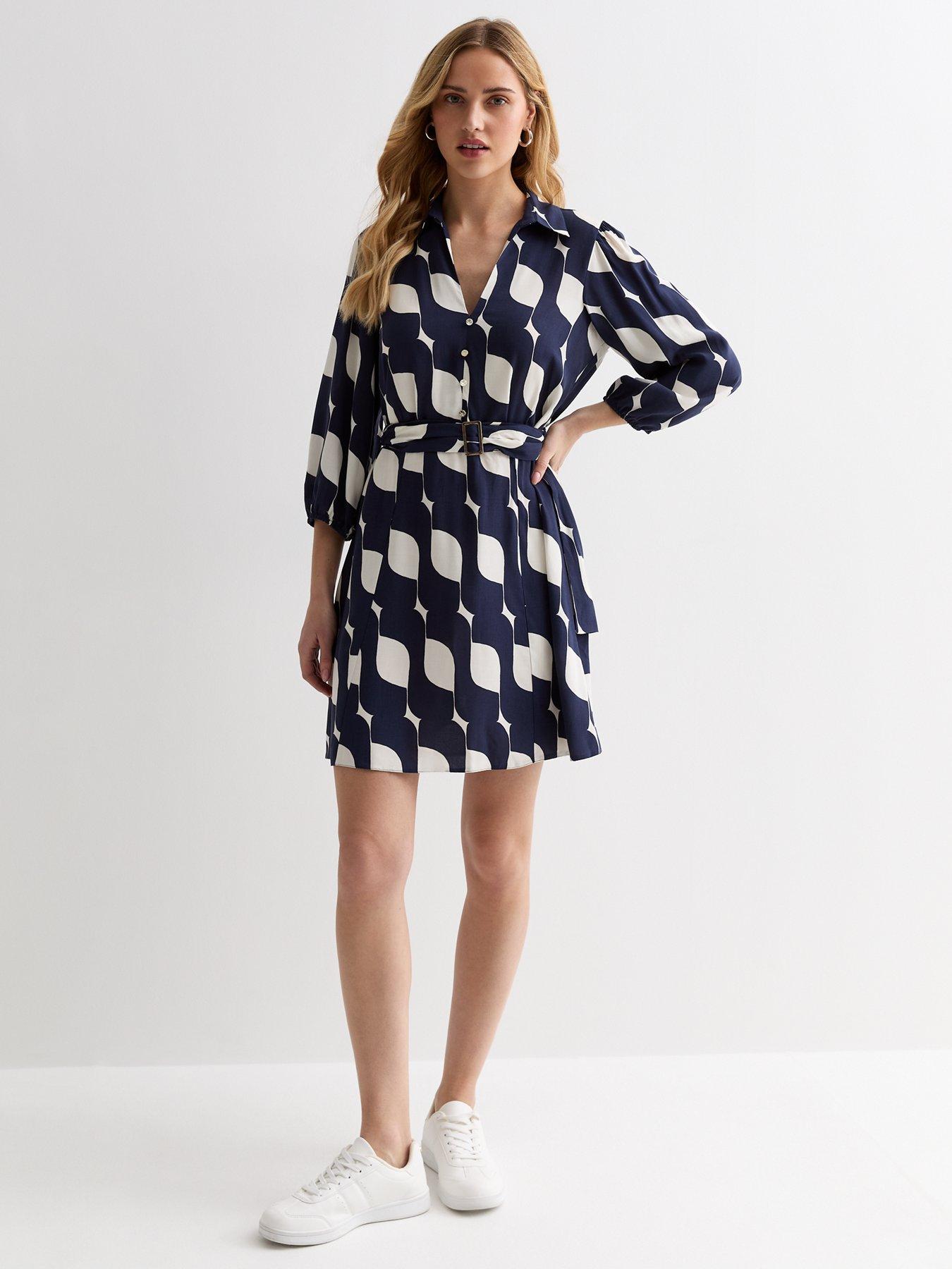 new-look-navy-geometric-print-belted-mini-shirt-dressback