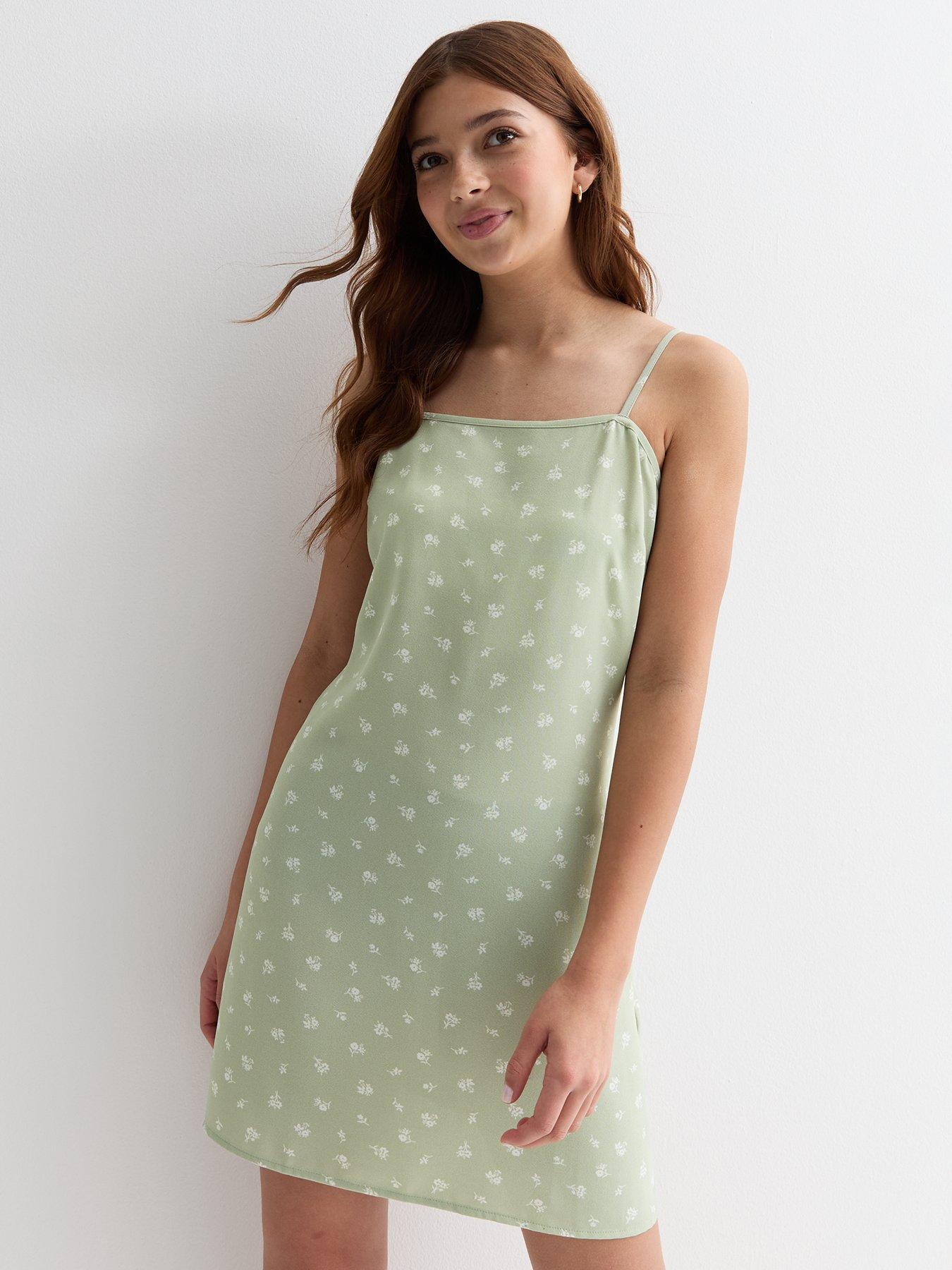 new-look-915-girls-green-ditsy-floral-strappy-dress