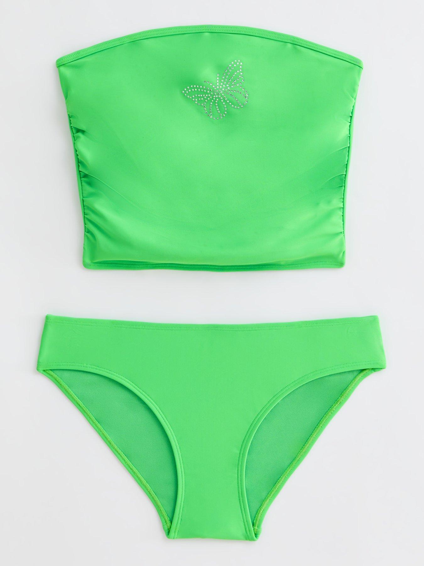 Girls Green Diamante Butterfly Bandeau Bikini Set