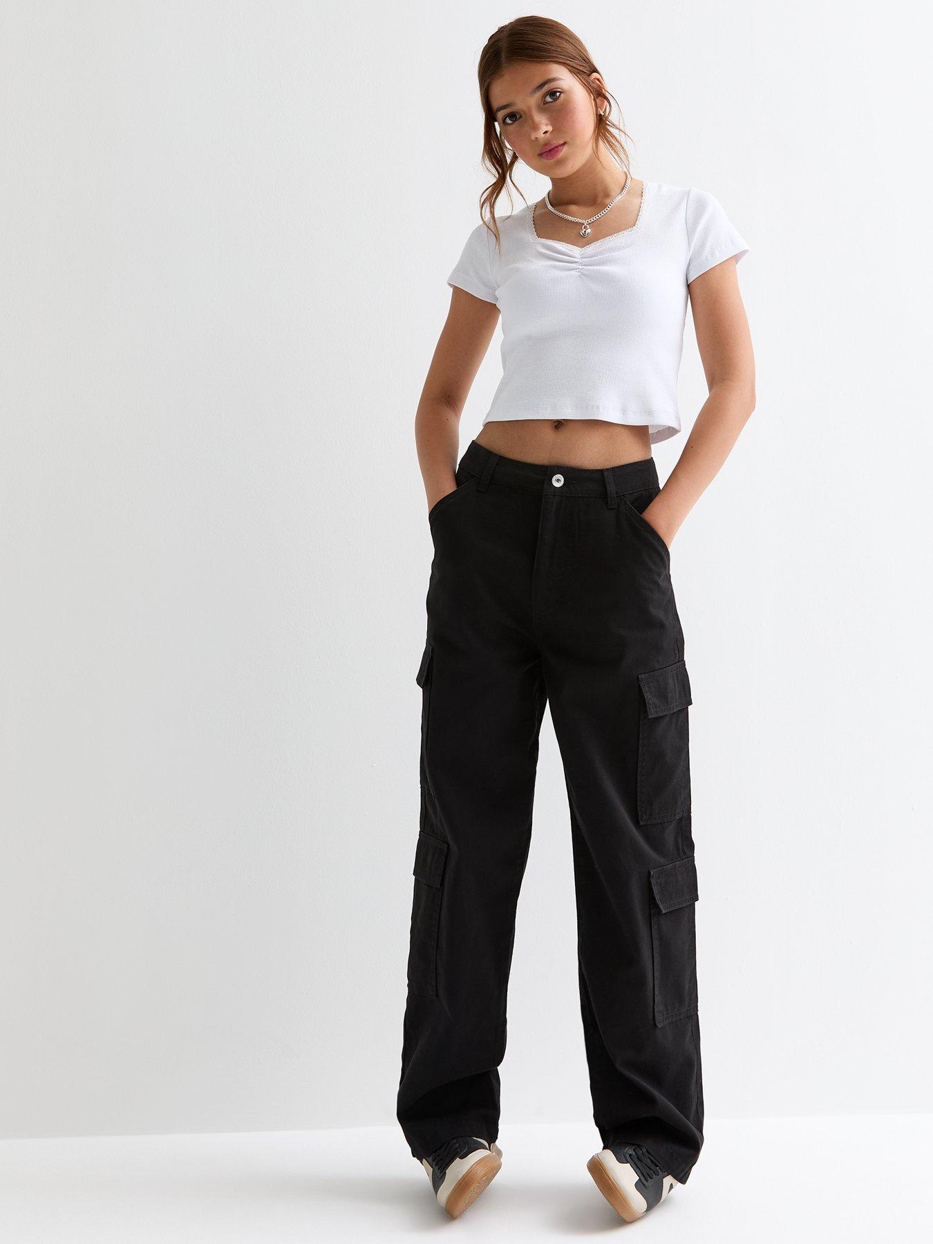 new-look-915-girls-black-straight-leg-cargo-trousers