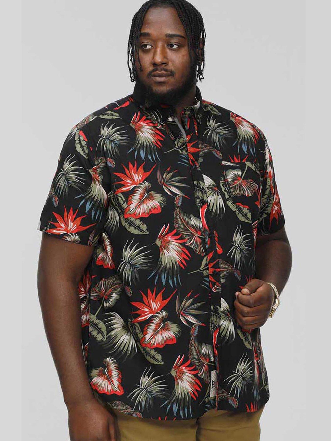 D555 D555 Lennox Hawaiian Print Short Sleeve Shirt - Black