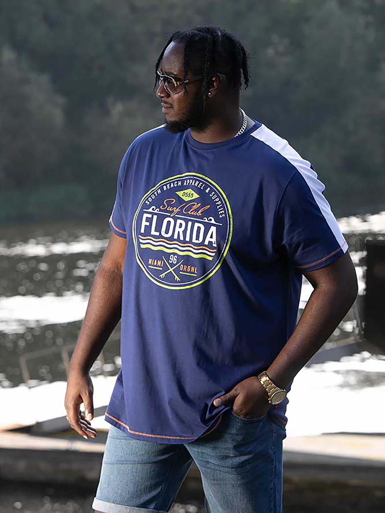 D555 D555 Cadman Florida Surf Club Print T-shirt - Royal Blue/white