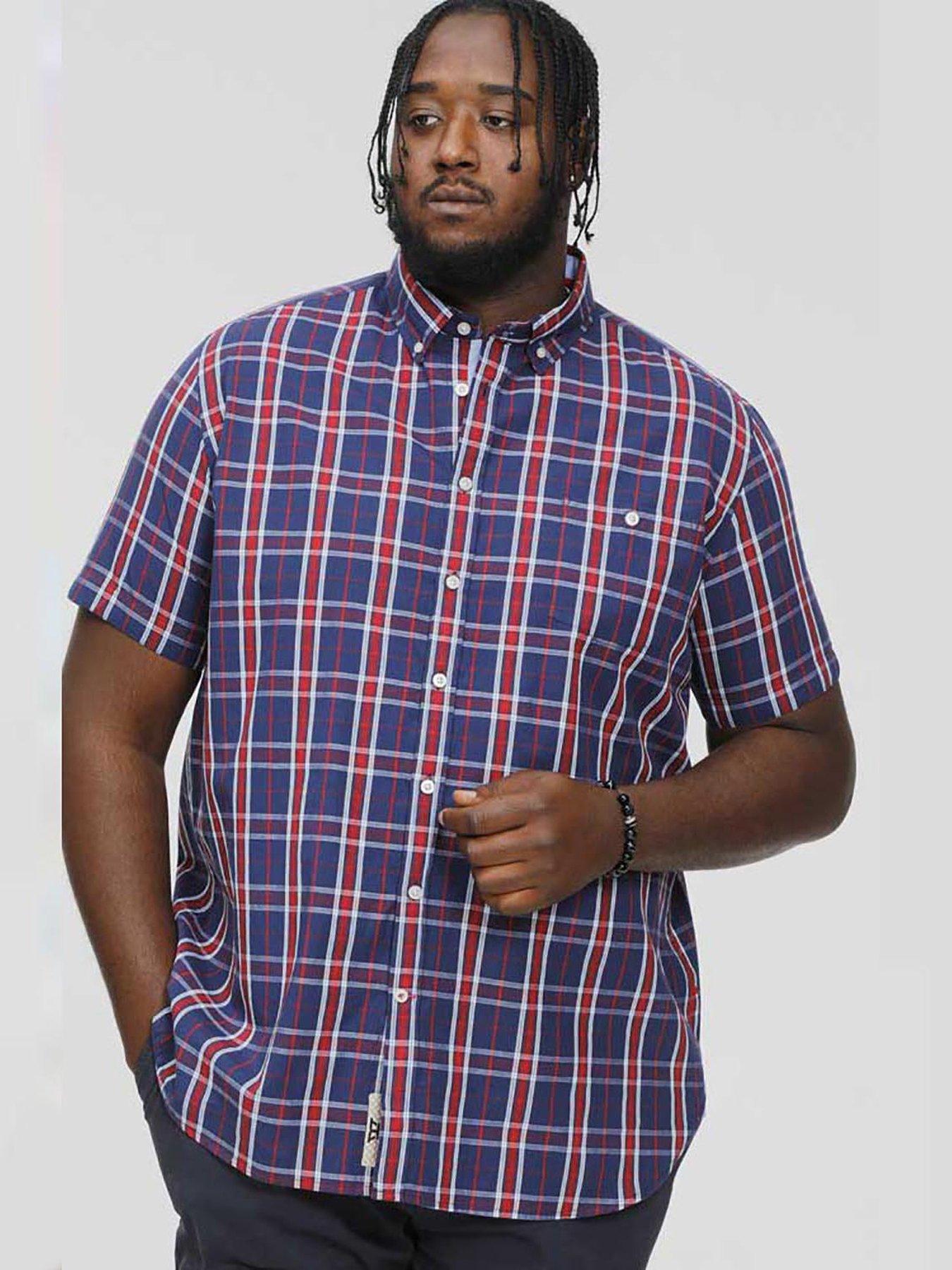 undefined D555 Royston Checked Short Sleeve Shirt - Navy/red Check