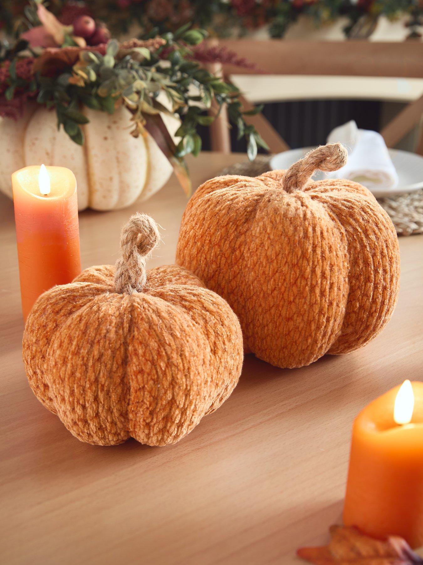 The Very Collection Set of 2 Chenille Pumpkin Autumn/Halloween Decorations