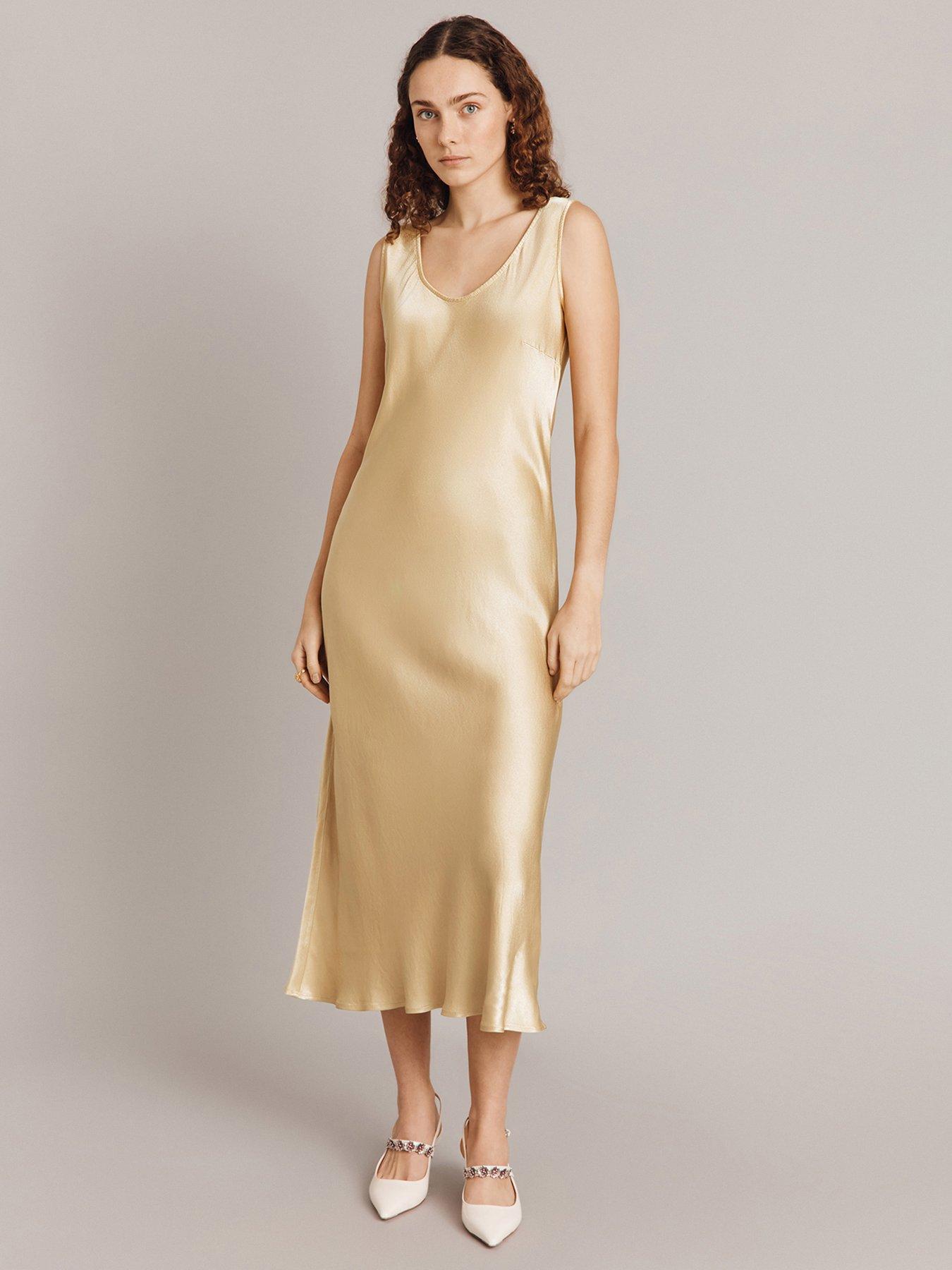 Gold slip best sale dress long