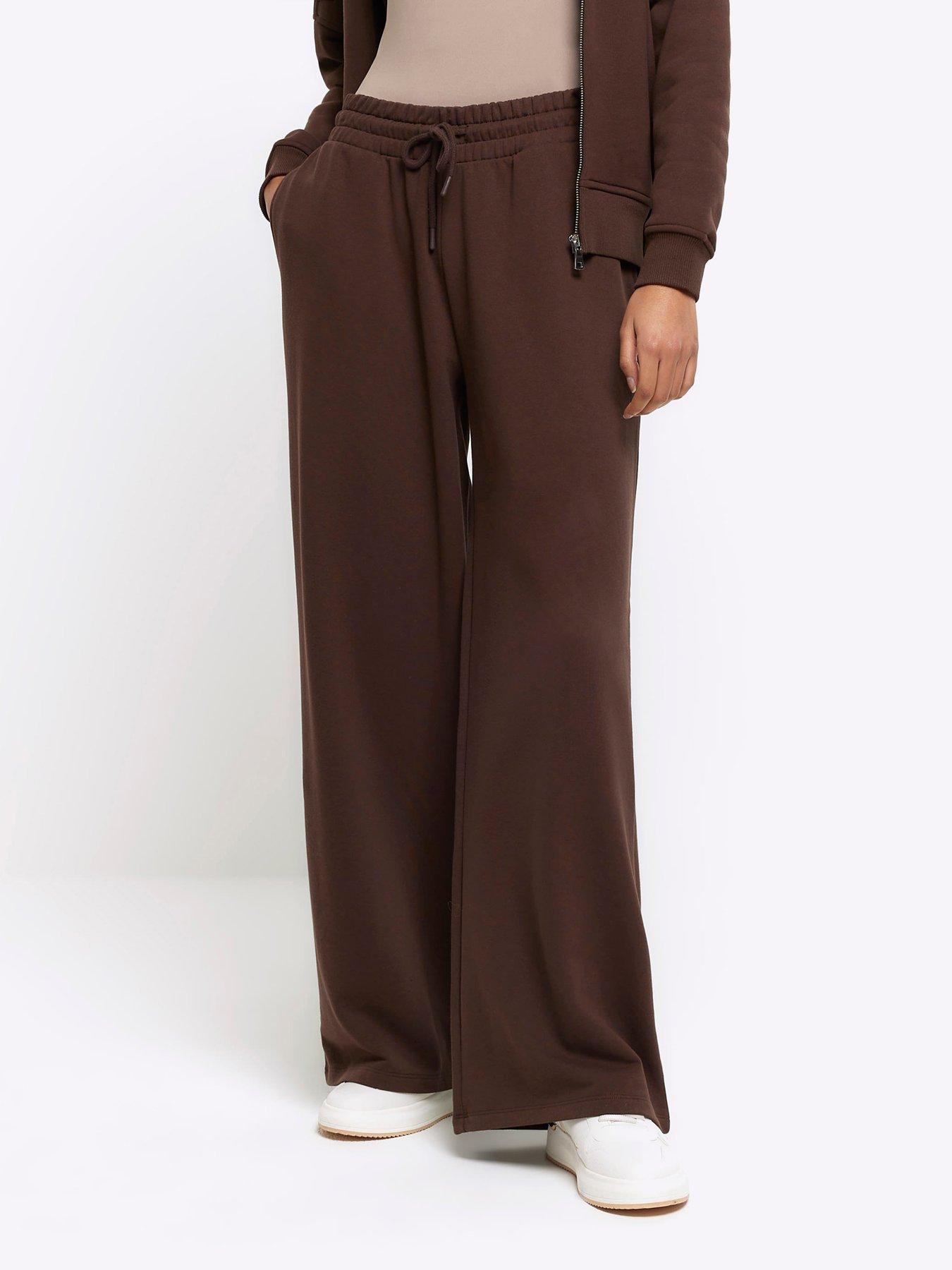 river-island-wide-leg-jogger-dark-brownfront