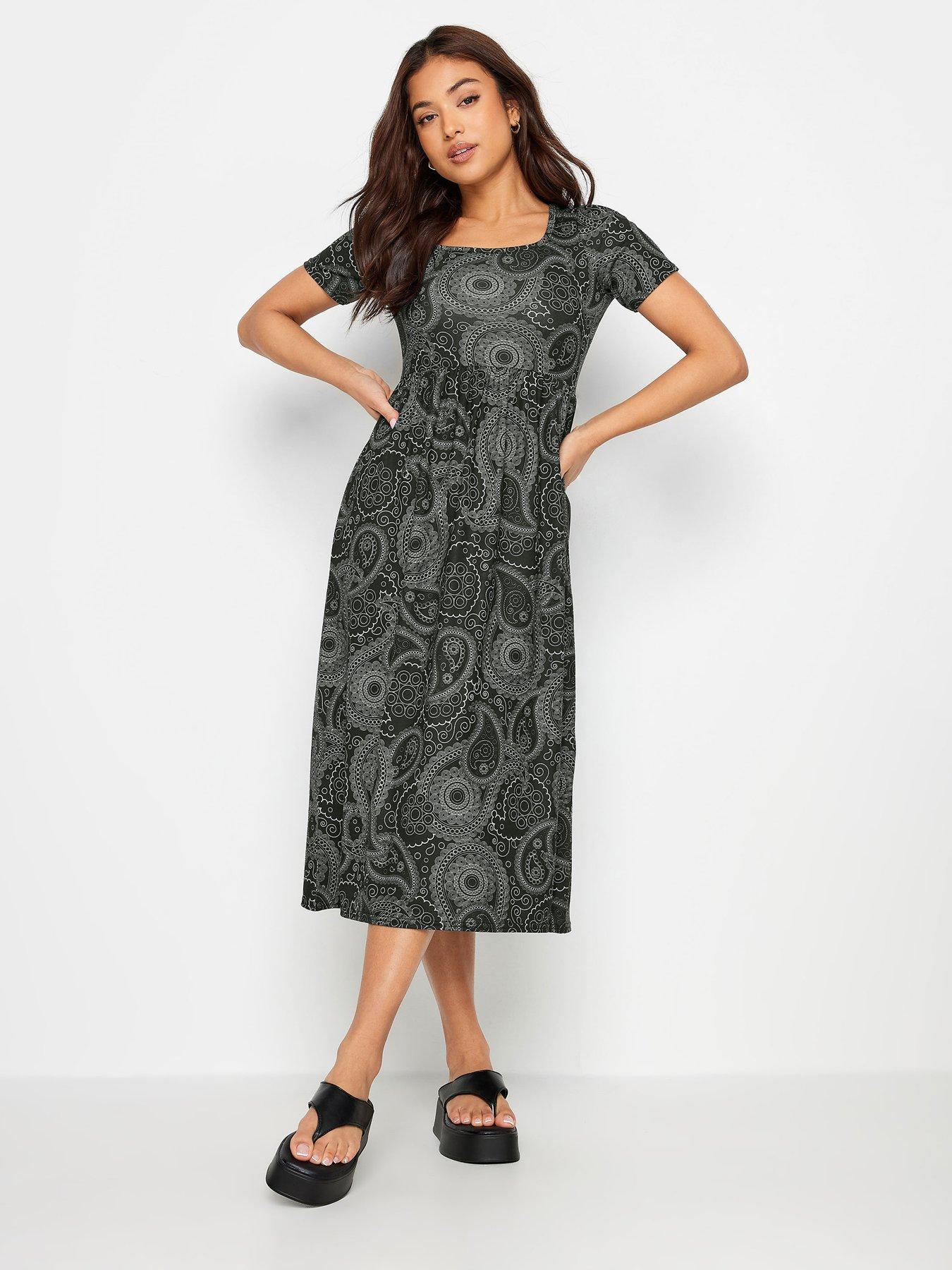 pixiegirl-petite-paisley-short-sleeve-smock-midi-dress-black