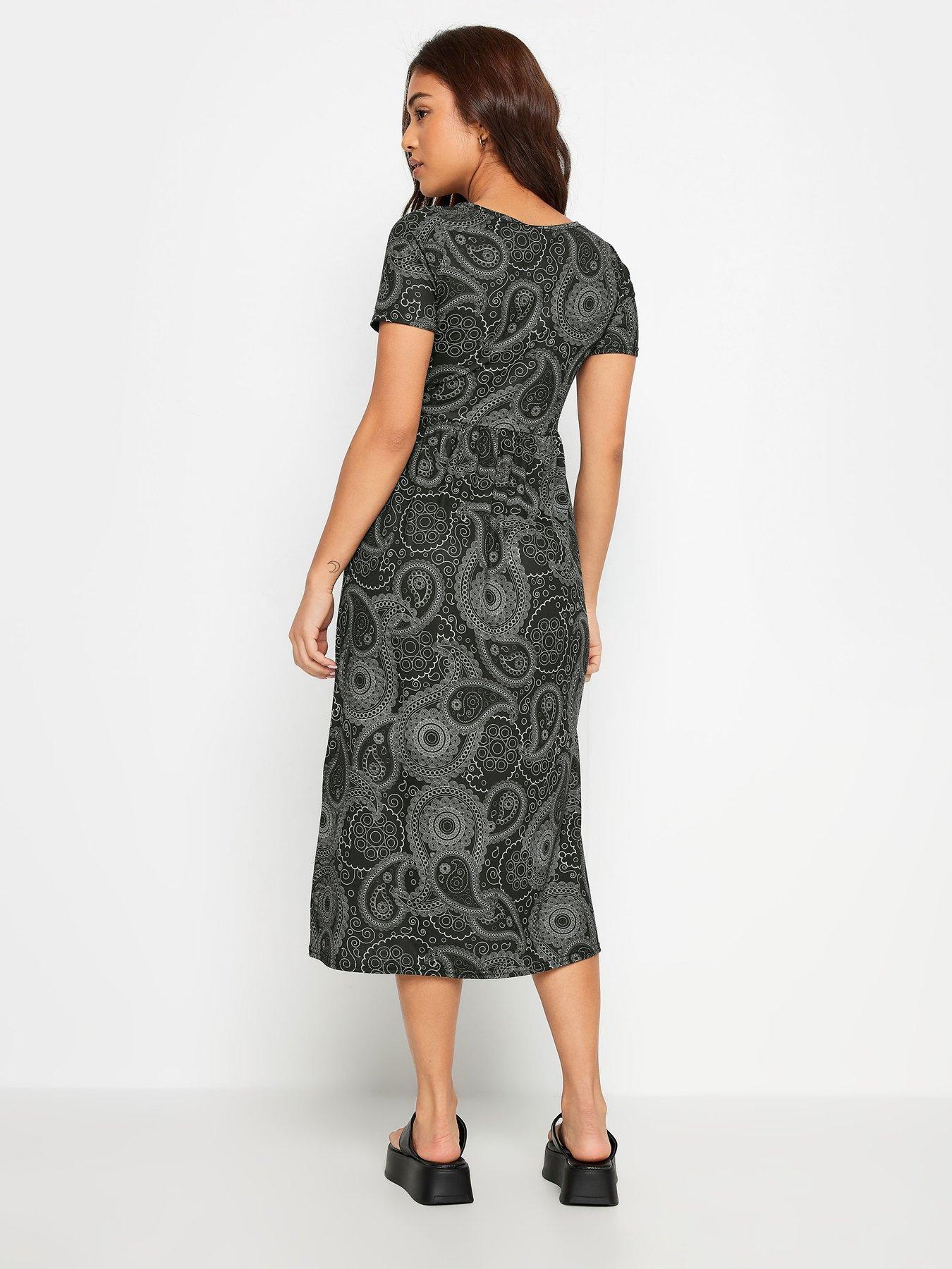 pixiegirl-petite-paisley-short-sleeve-smock-midi-dress-blackstillFront