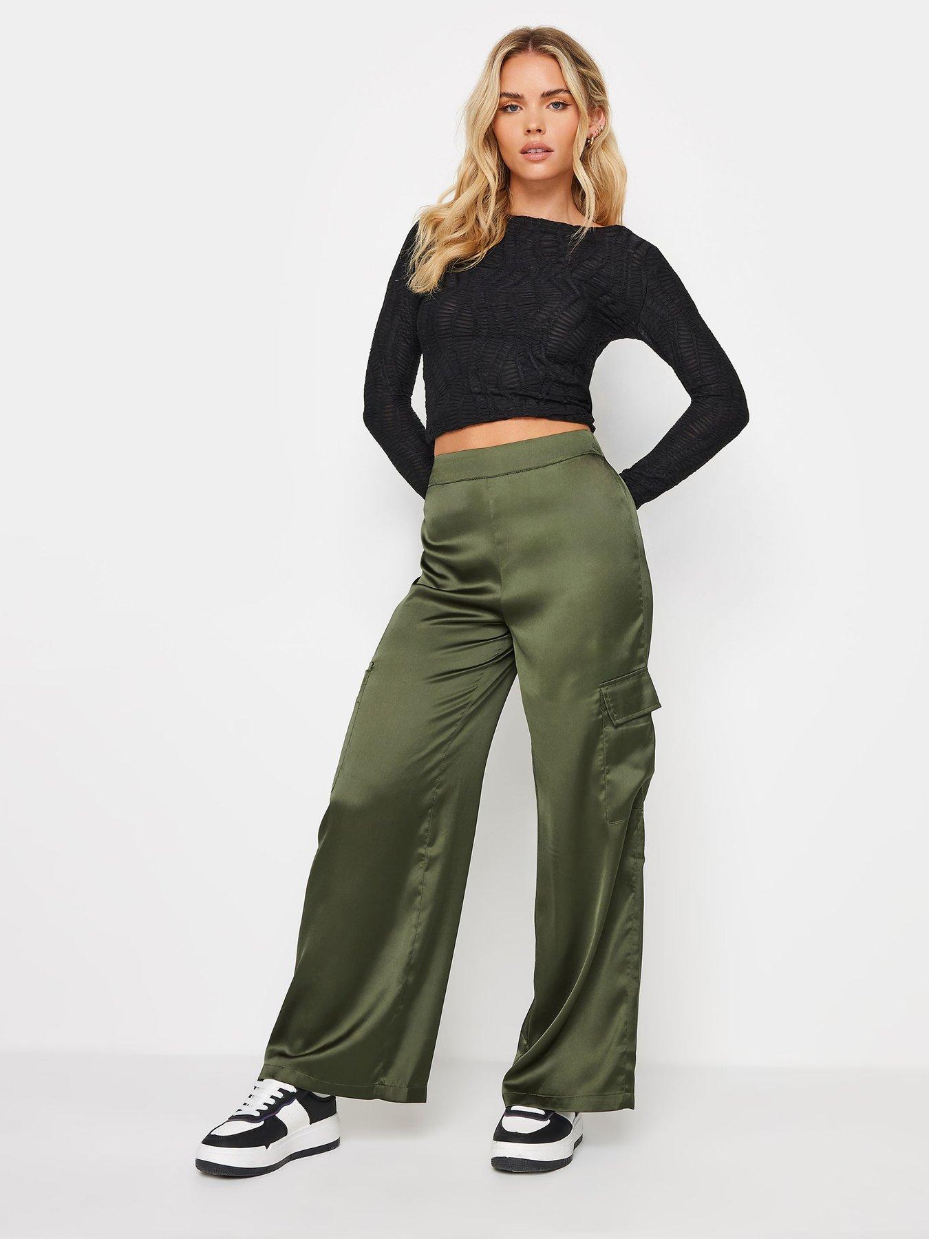 pixiegirl-petite-olive-satin-cargo-trousers