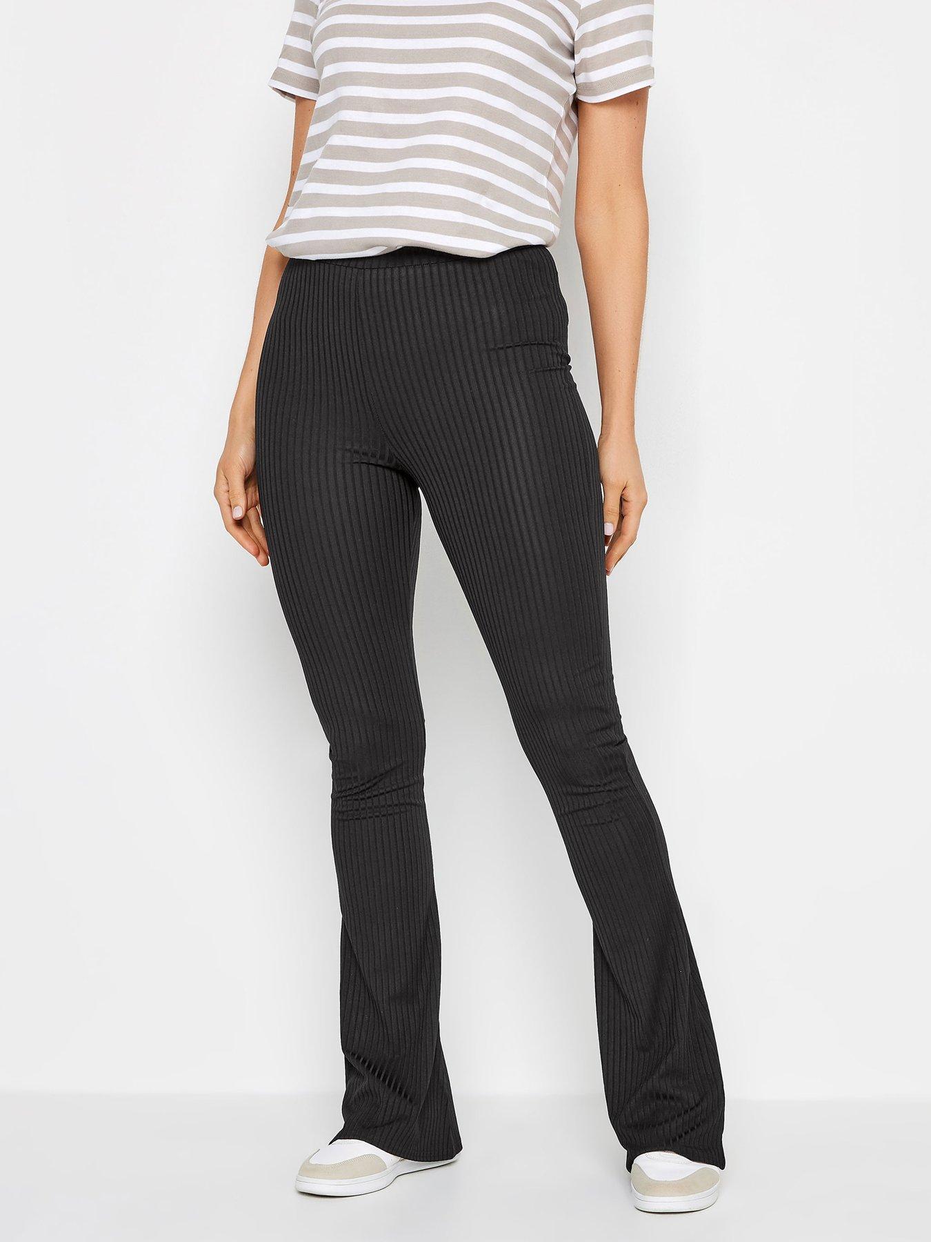 Black striped flared trousers on sale