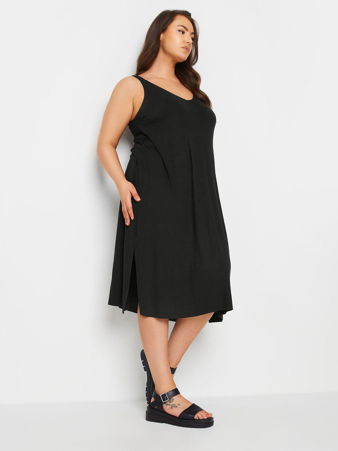 yours-curve-throw-on-beach-dress-shirred-strap-black