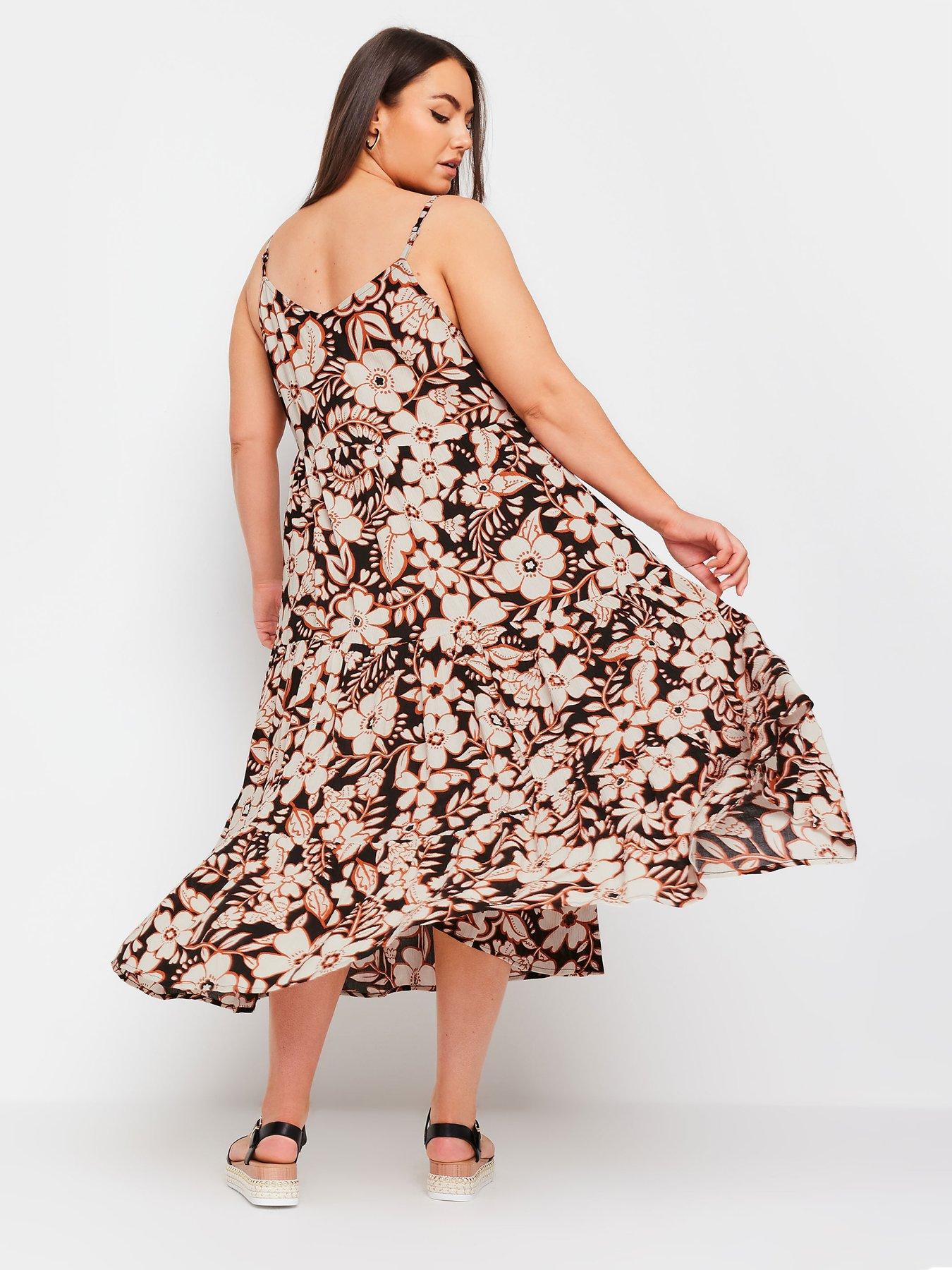 yours-curve-tiered-boho-floral-crinkle-midi-dress-blackstillFront