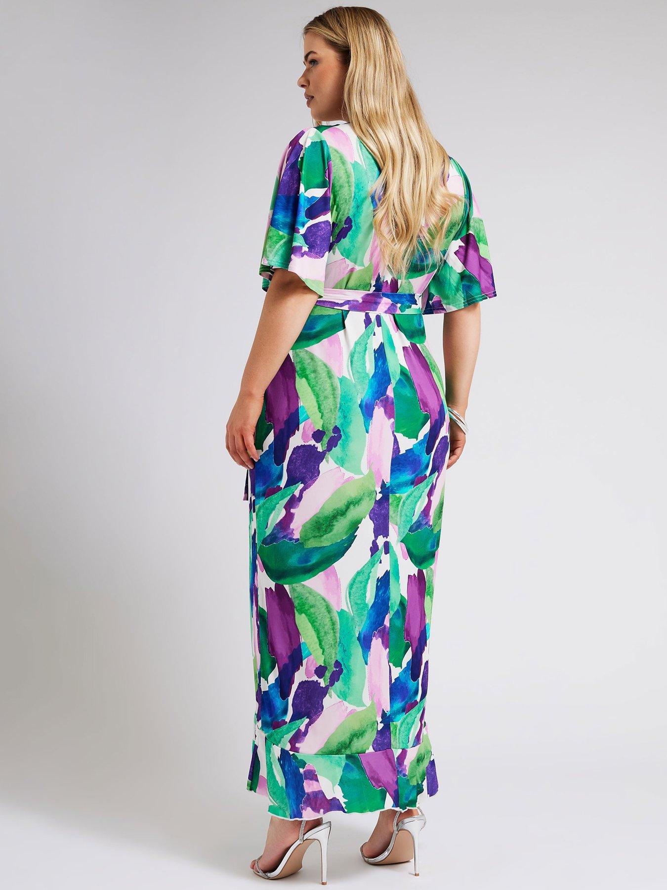 yours-curve-abstract-floral-ruffle-hem-wrap-dress-greenstillFront