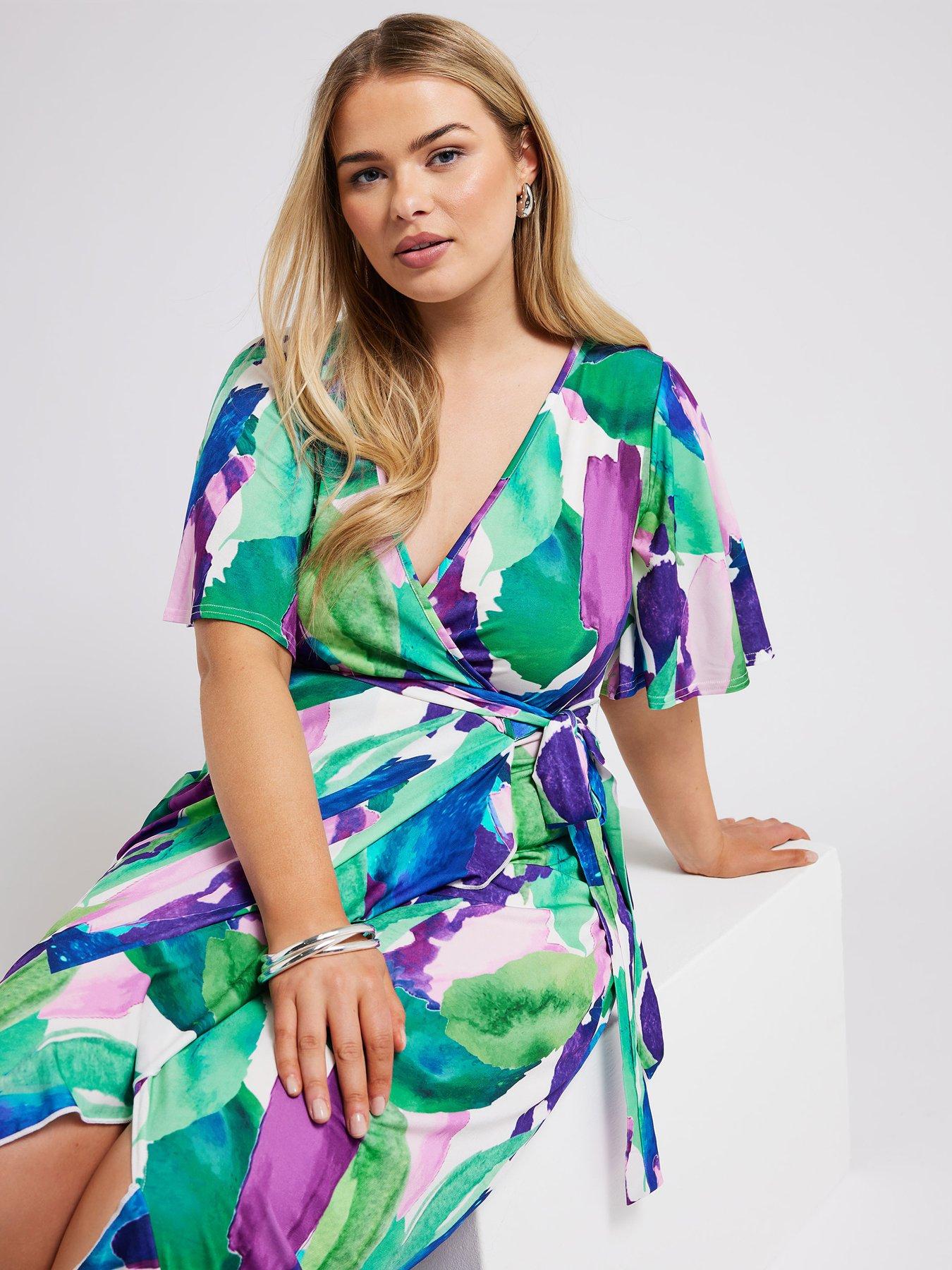 yours-curve-abstract-floral-ruffle-hem-wrap-dress-greenback