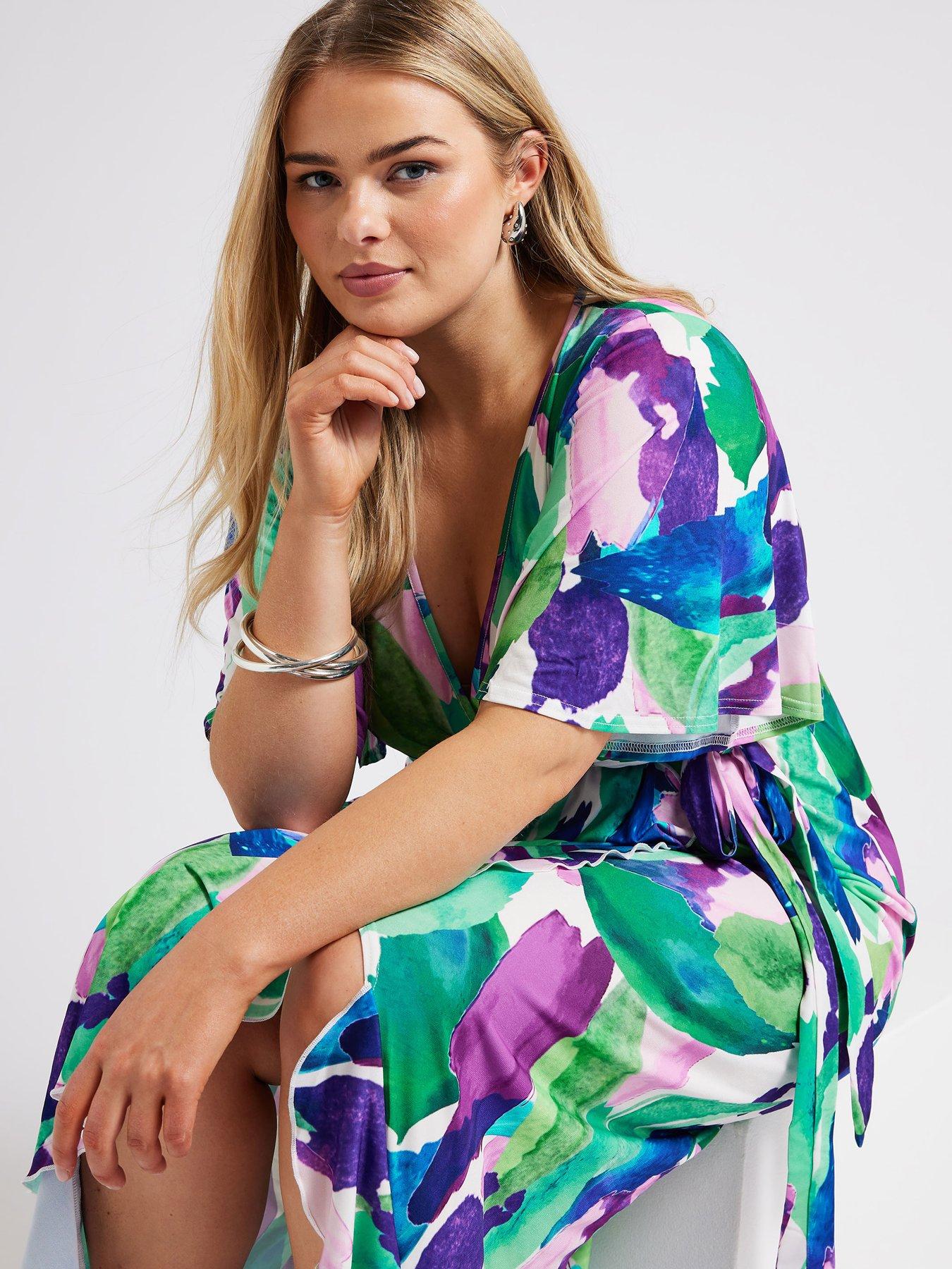 yours-curve-abstract-floral-ruffle-hem-wrap-dress-greenoutfit