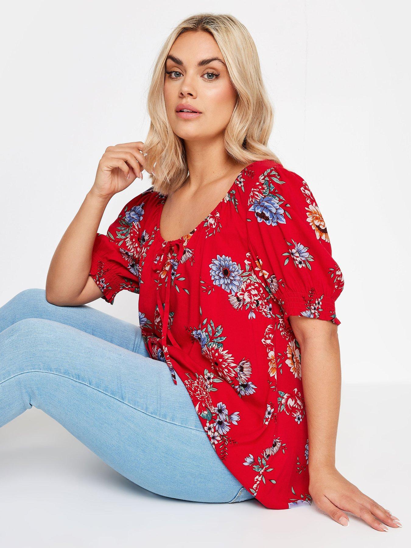 yours-curve-floral-print-tie-neck-top-redoutfit