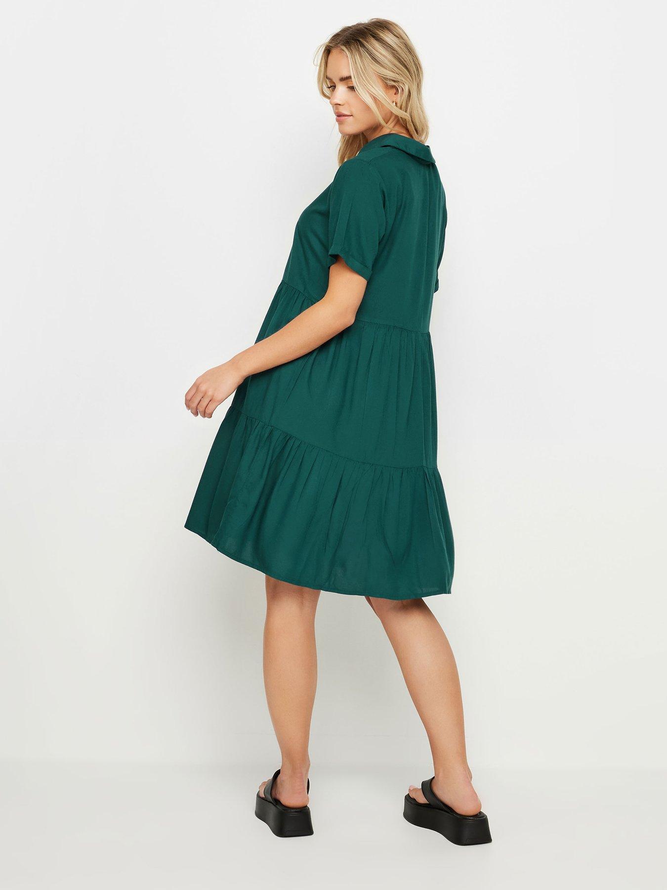 pixiegirl-petite-forest-green-smock-button-dressstillFront