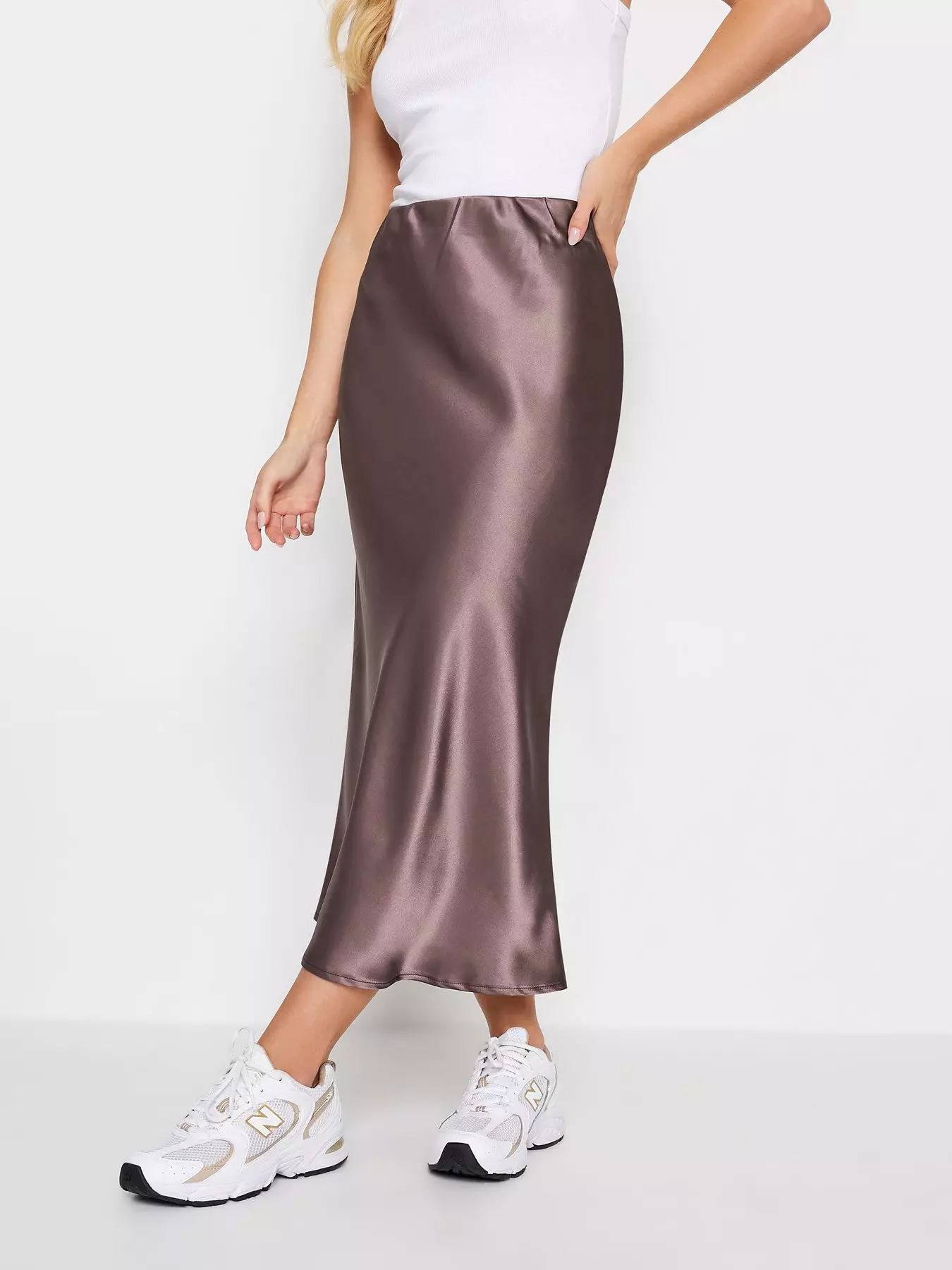 Stone High Waist Split Hem Midi Skirt