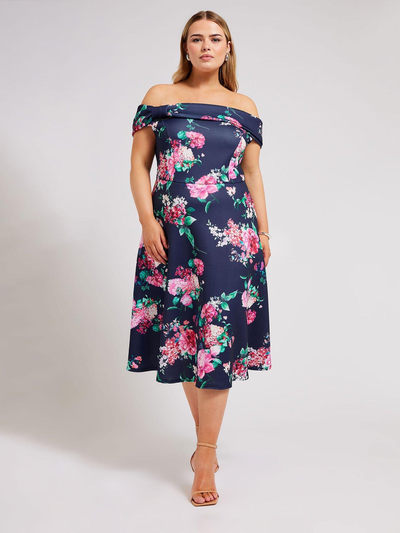 yours-curve-floral-bow-bardot-skater-dress-navyback