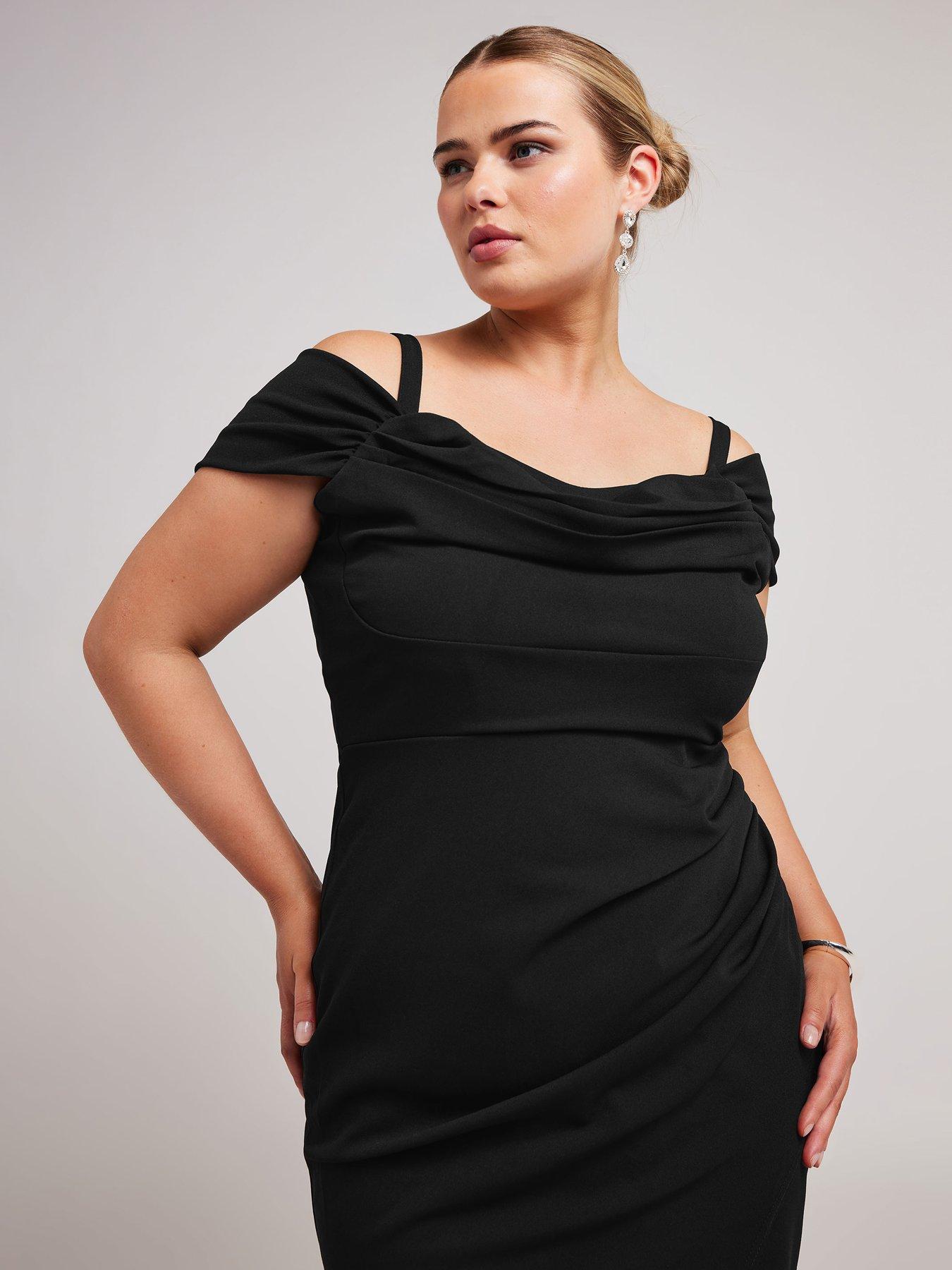 yours-curve-cold-shoulder-ruched-tulip-hem-dress-blackoutfit