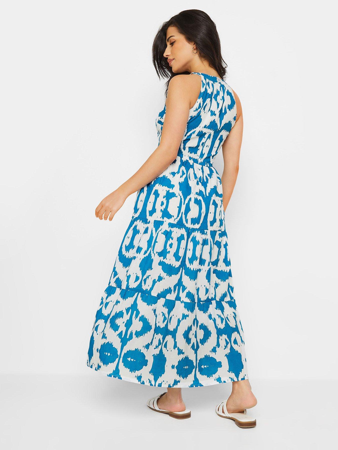 pixiegirl-petite-ikat-tiered-maxi-dress-bluestillFront