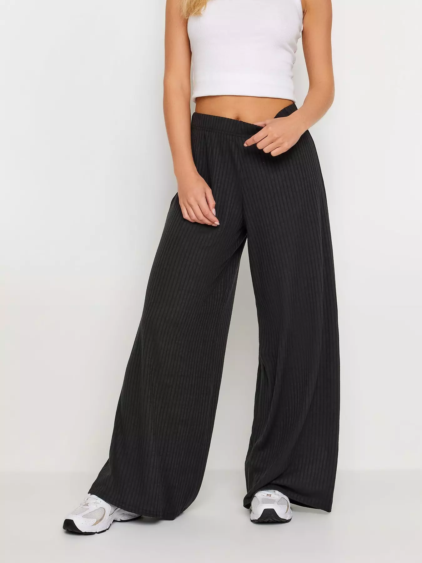 PixieGirl Black V-Waist Ribbed Flare Trousers