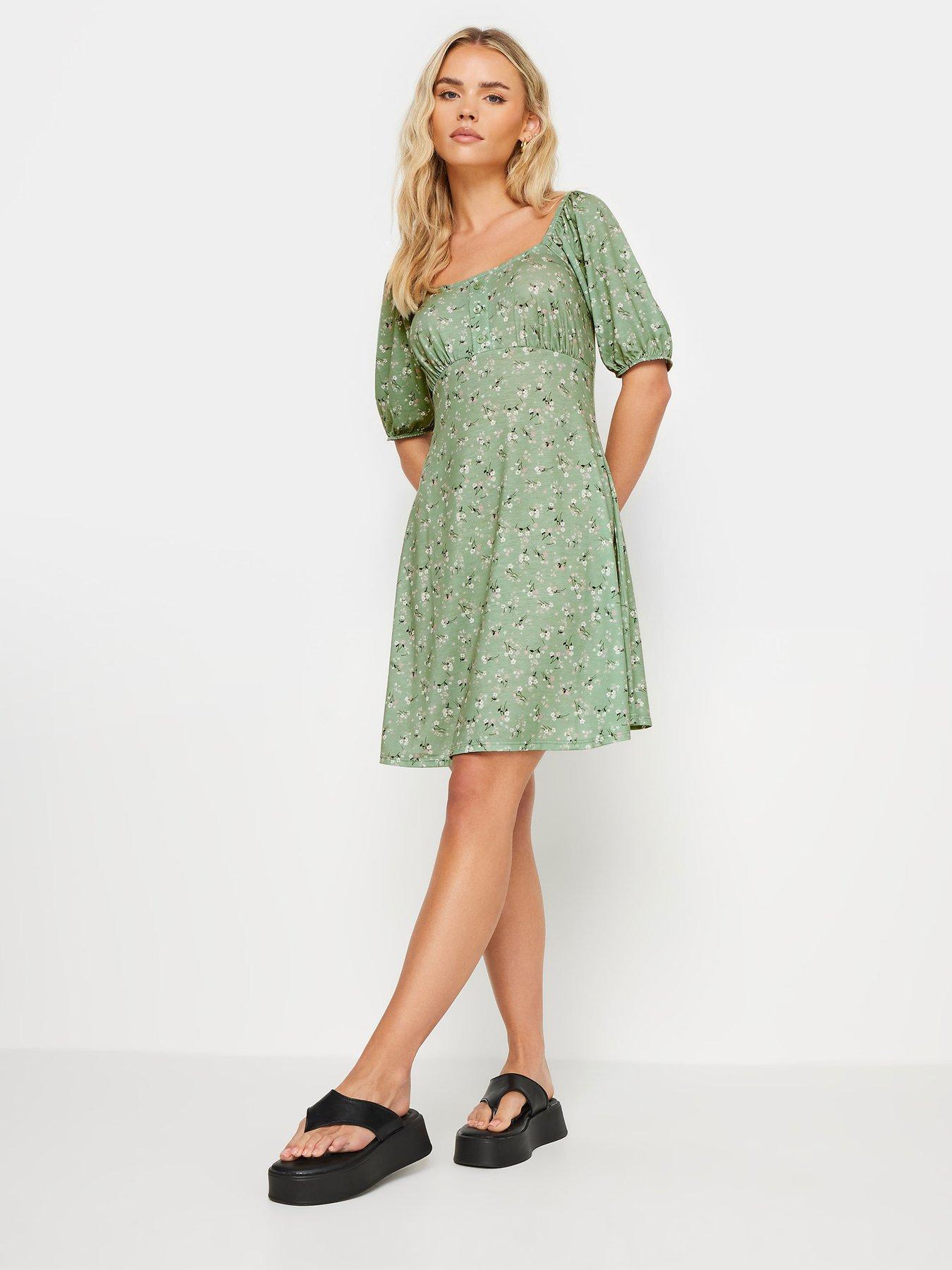 pixiegirl-petite-sage-button-front-ditsy-dress-green