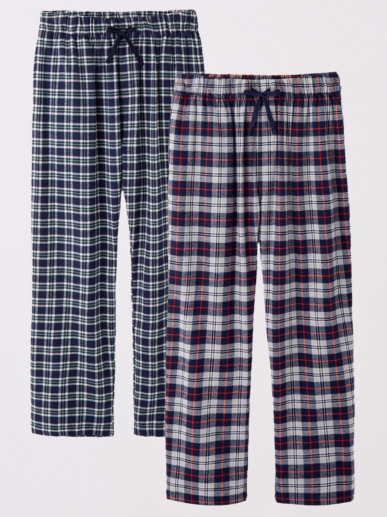 very-man-2-pack-brushed-cotton-check-lounge-bottoms-navyfront