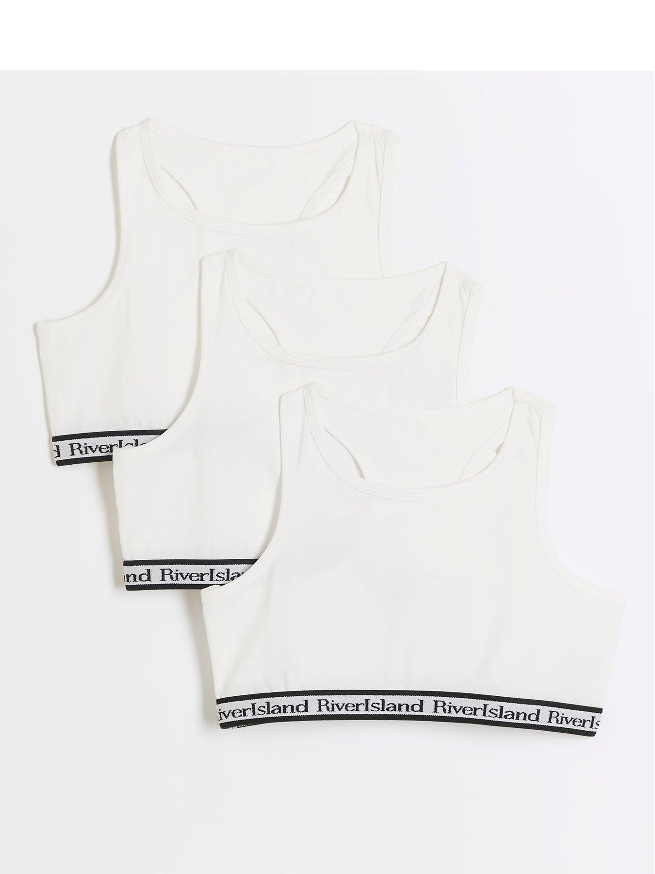 Image 1 of 3 of River Island Older Girl 3 Pack Racer Vests - White