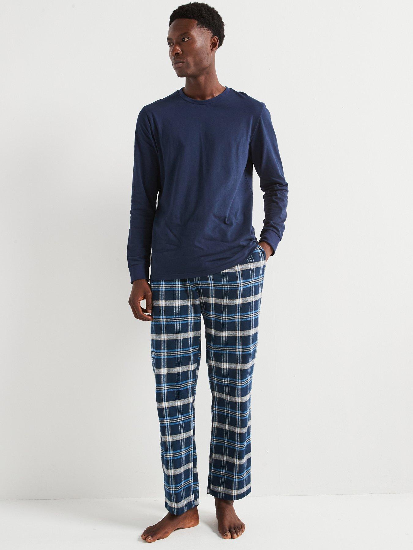 very-man-woven-check-trouser-and-t-shirt-pyjama-set-navy