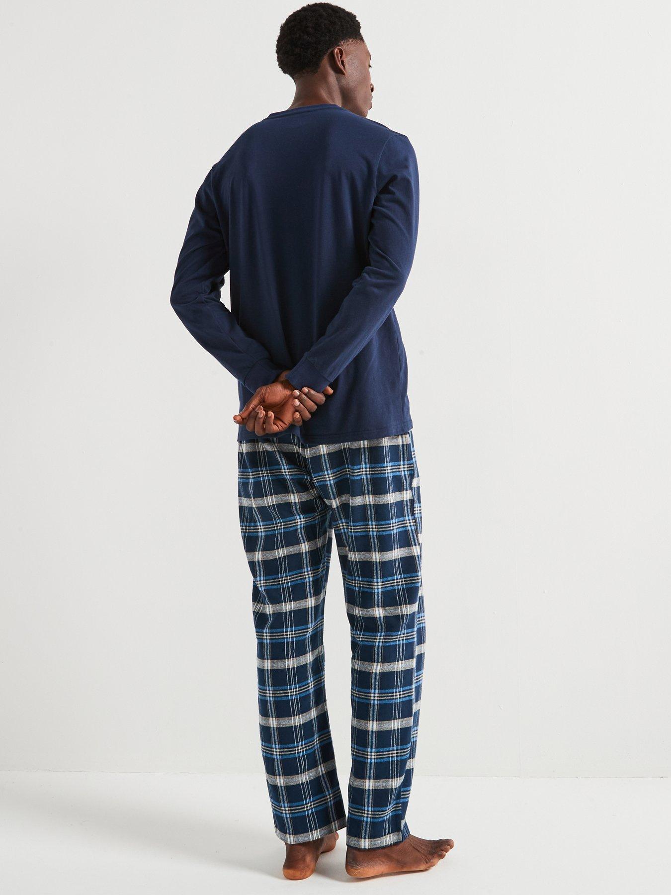 very-man-woven-check-trouser-and-t-shirt-pyjama-set-navystillFront