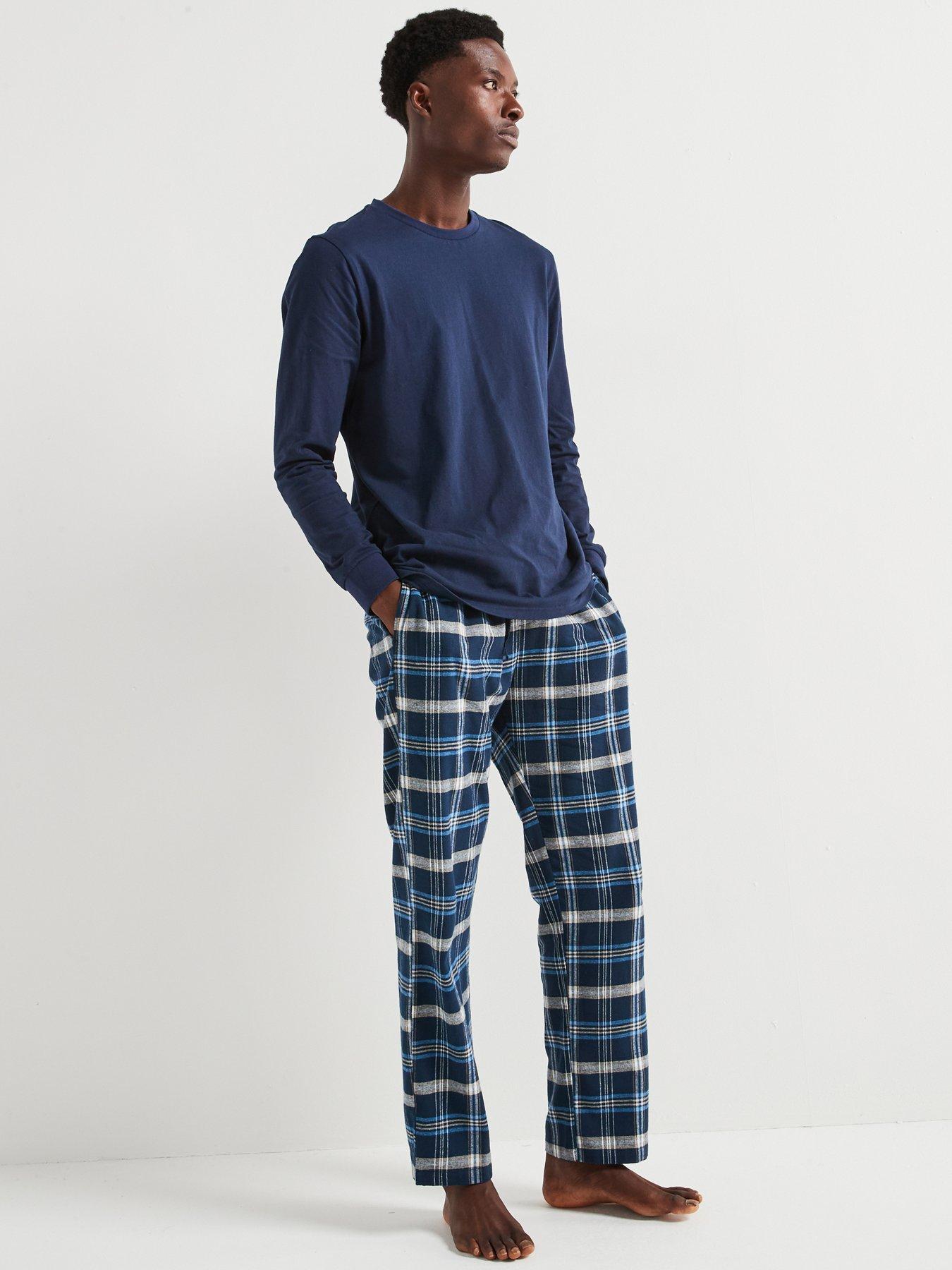 very-man-woven-check-trouser-and-t-shirt-pyjama-set-navyback