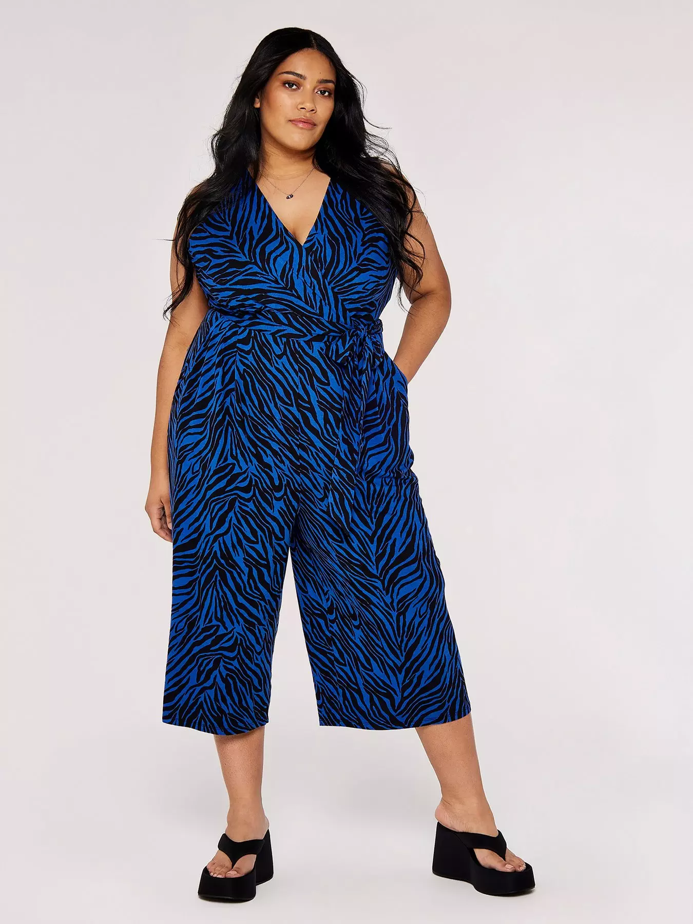 Geometric Print Jersey Jumpsuit Blue