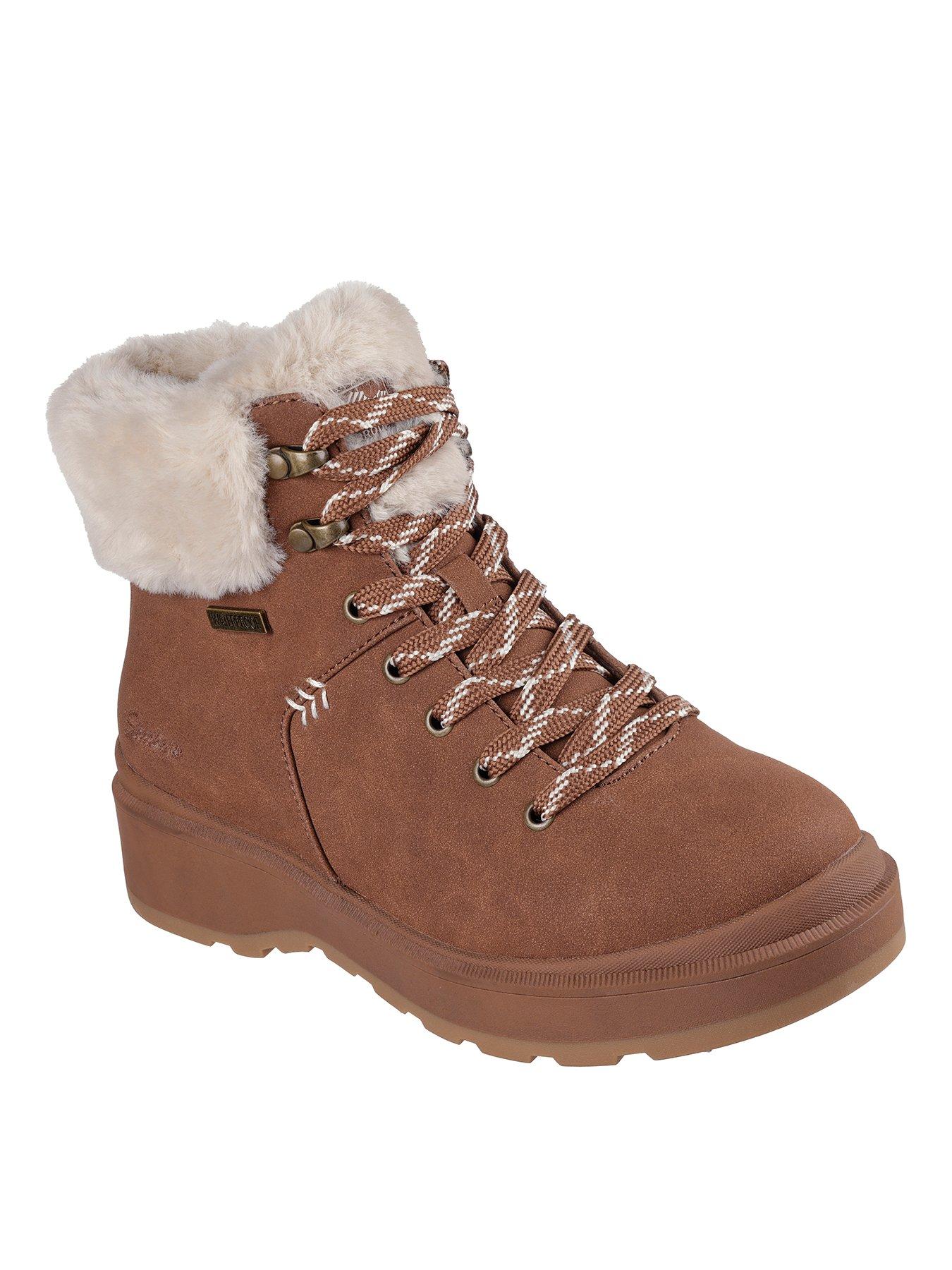 skechers-cozy-fashion-hiker-lace-up-wedge-boots-brownstillFront