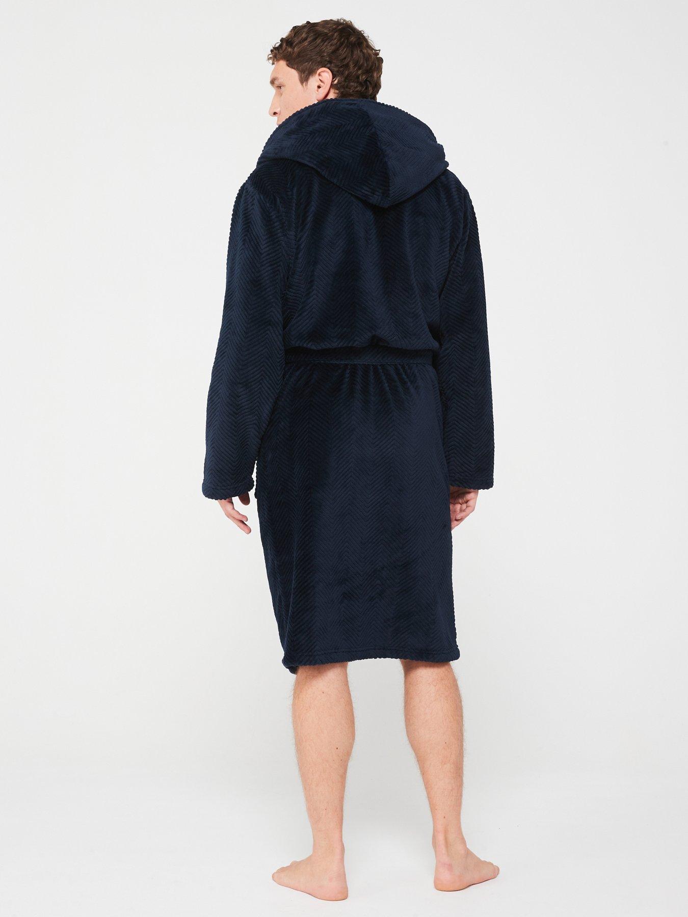 very-man-textured-hooded-fleece-dressing-gown-navystillFront